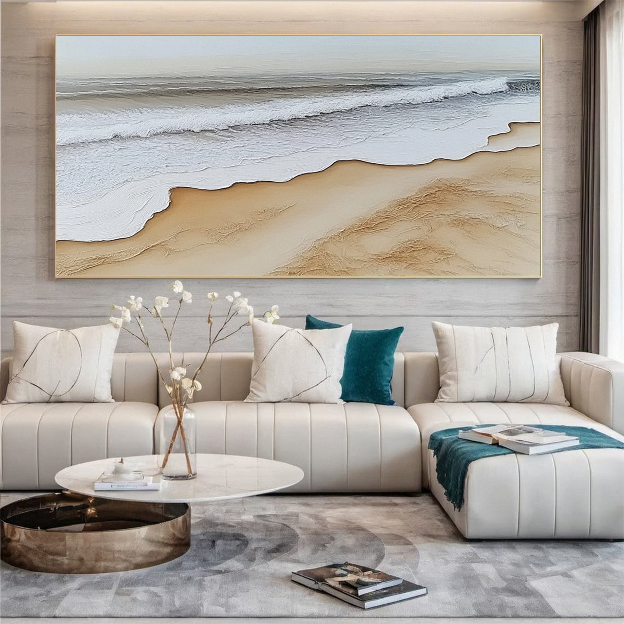 Large Abstract Seascape Canvas Textured Waves for Elegant Interiors #OP 030