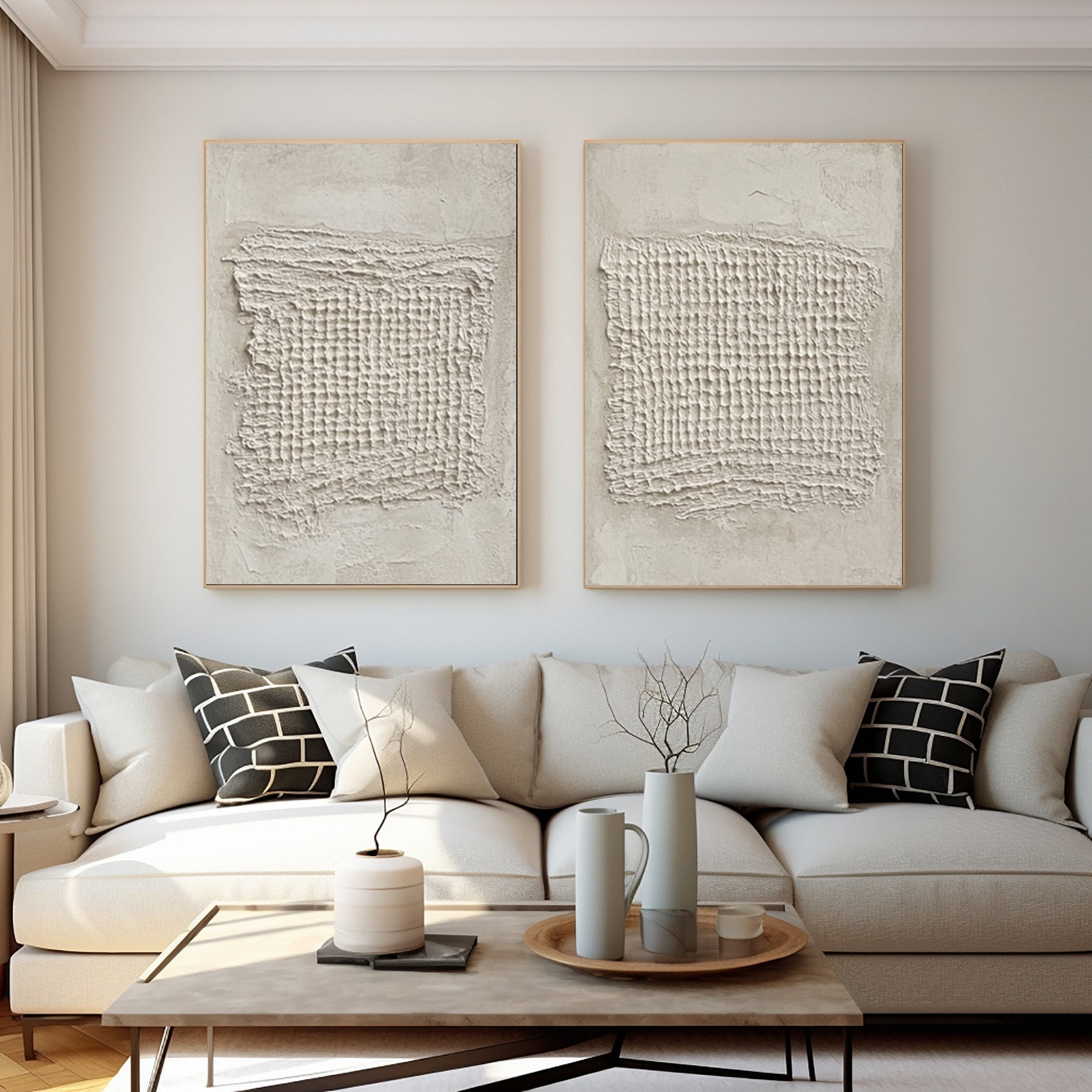 Contemporary Neutral Painting with Tactile Woven Centers #BGA 322