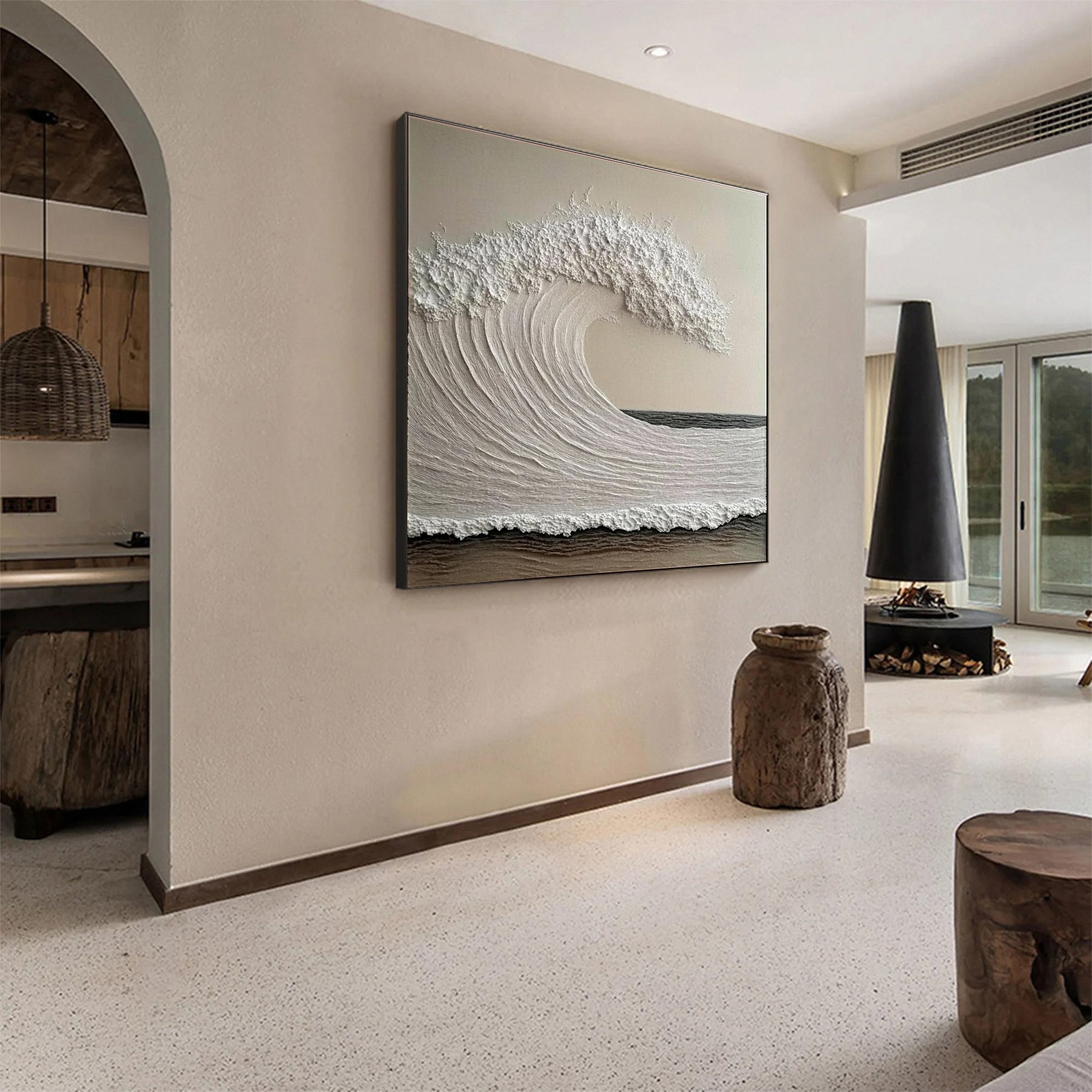 Luxury Ocean Wave Art with 3D Textured Finish for Upscale Homes #OP 035