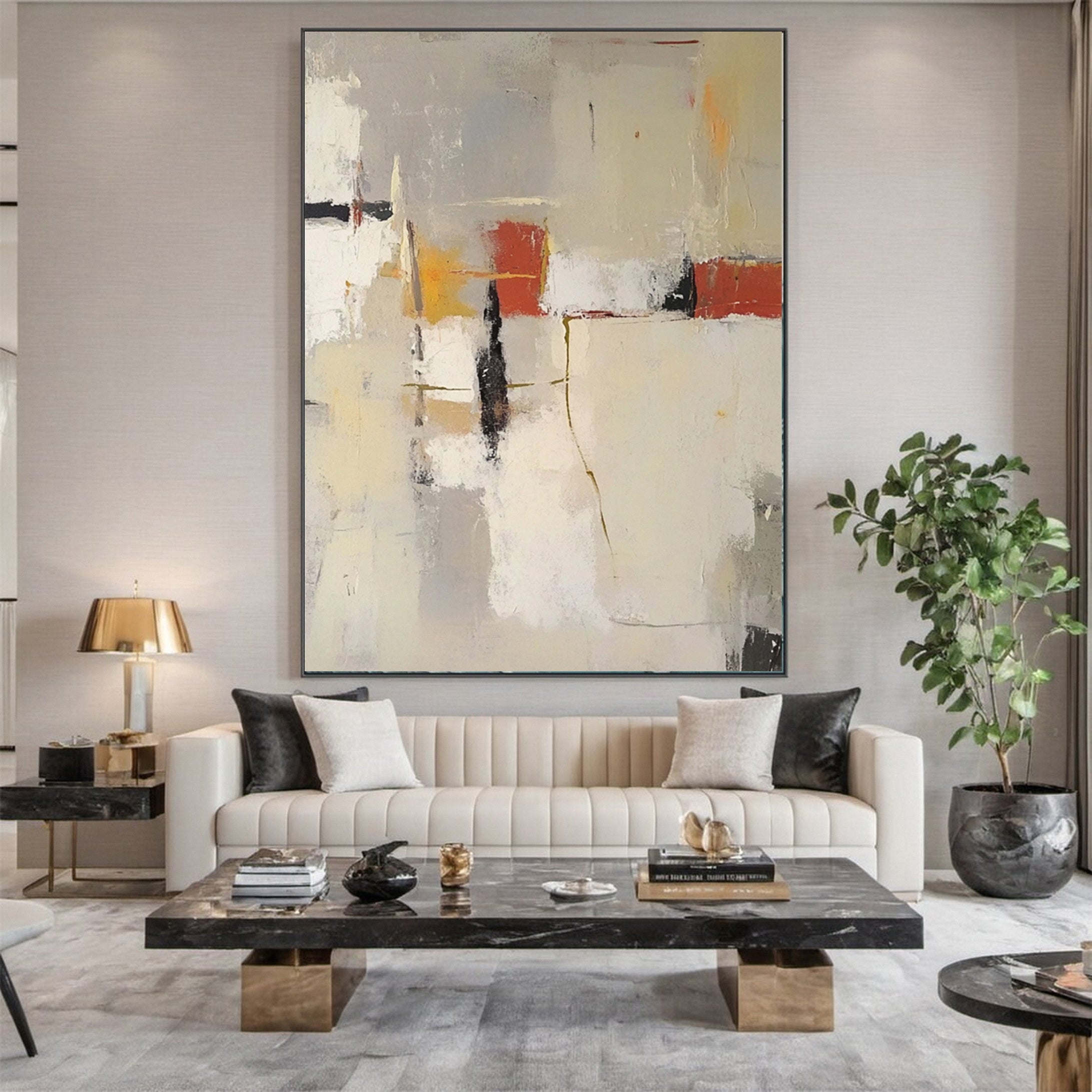 Neutral Palette Abstract Art with Vibrant Accents Canvas #BBA 084