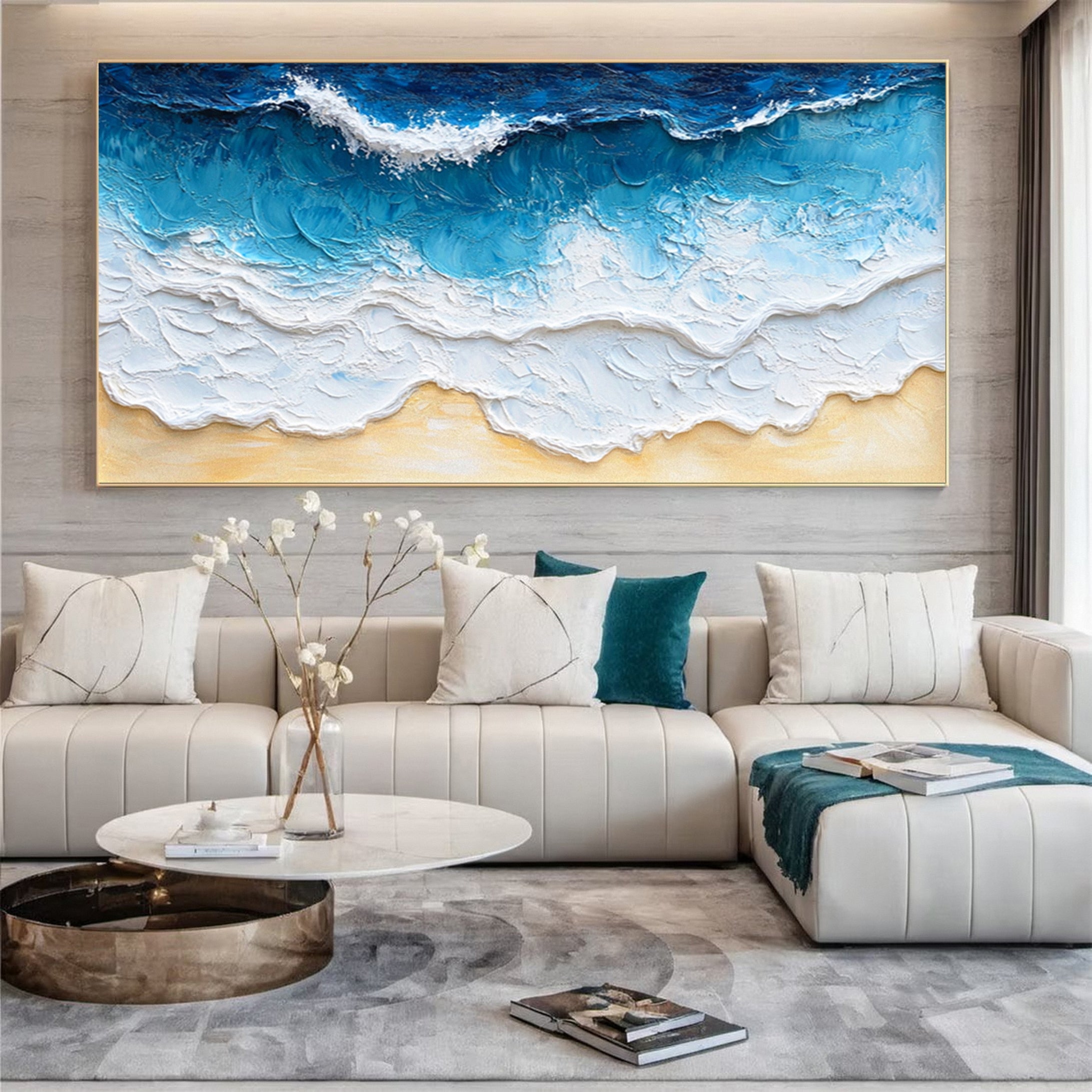 Large Abstract Seascape Canvas Textured Waves for Elegant Interiors #OP 022