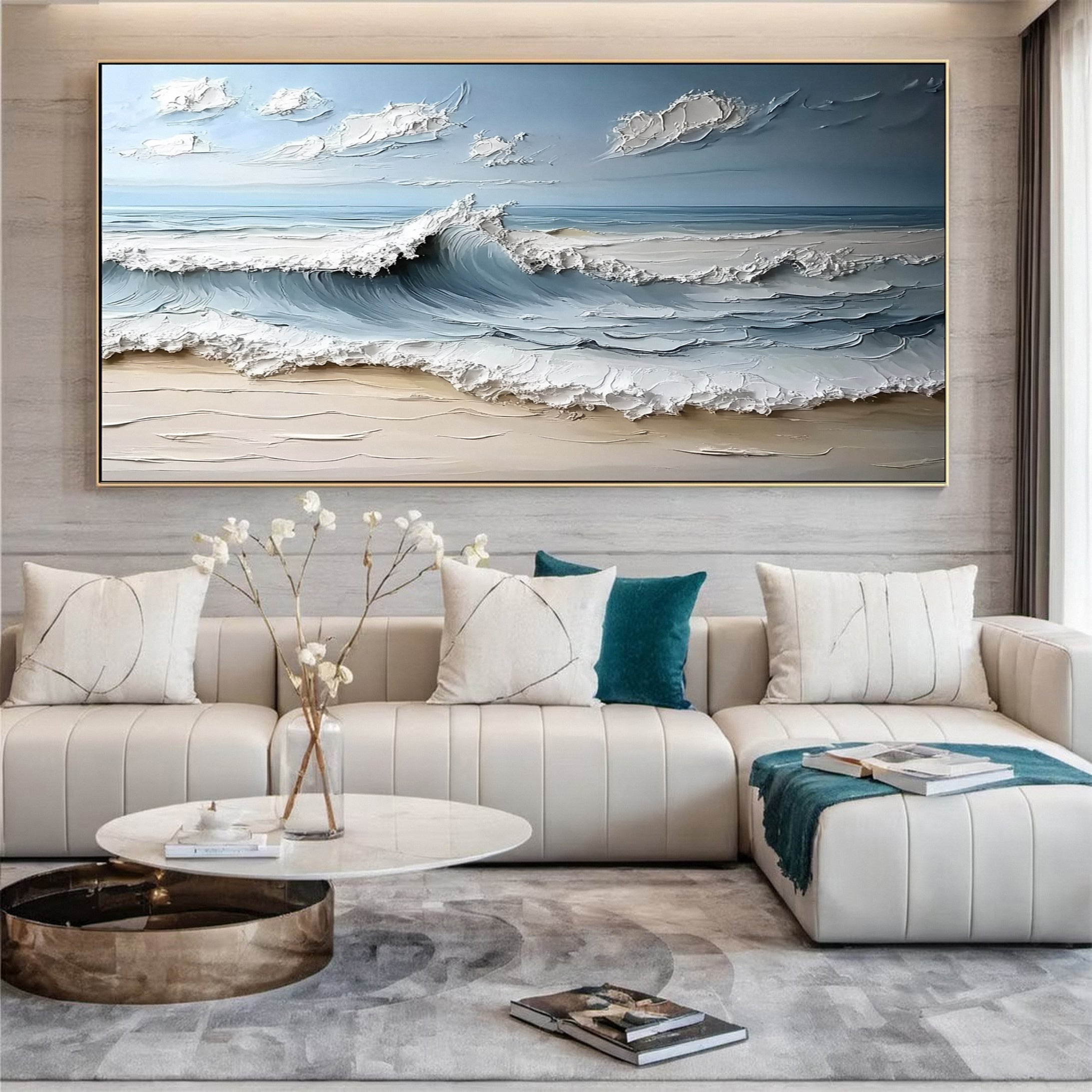 Large Abstract Sea Waves Artwork for Contemporary Wall Decor #OP 013