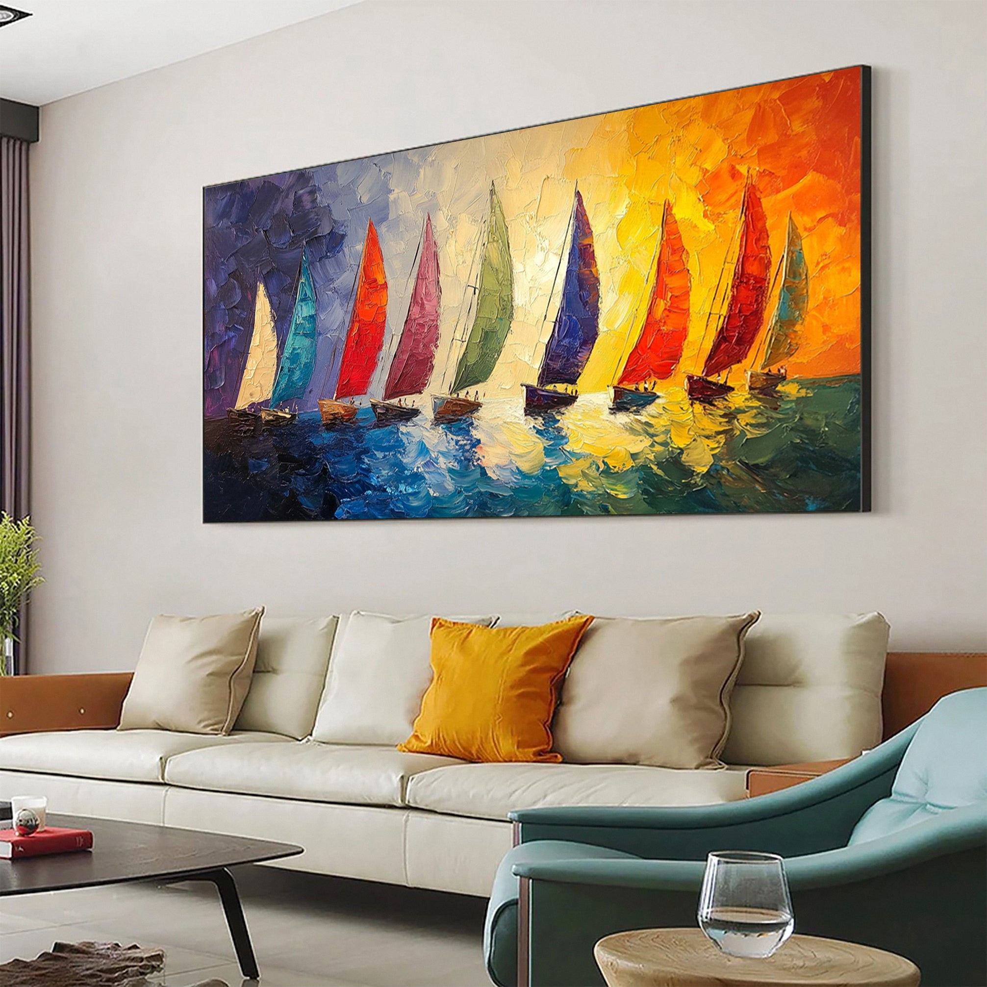 Ocean Odyssey Colorful Sailboats on Canvas #CAP 048