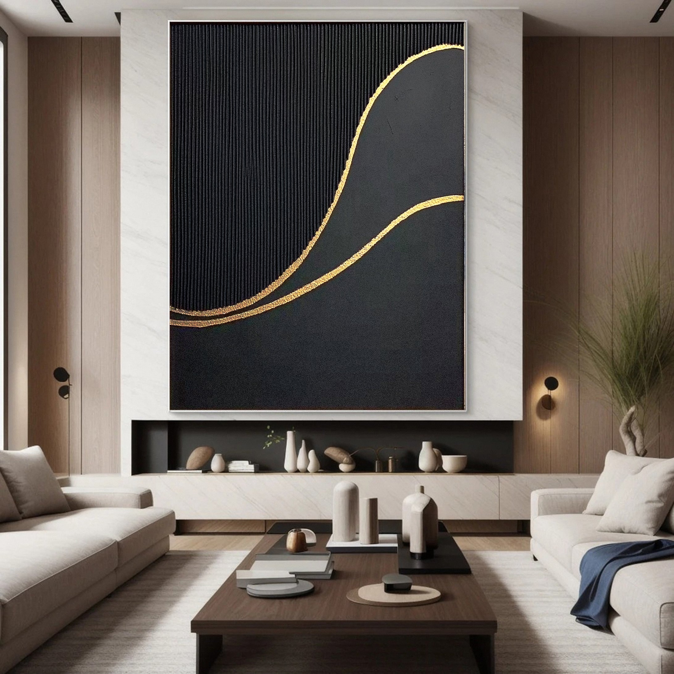 Luxury Textured Wall Art in Black and Gold for Upscale Interior Design #BM 116