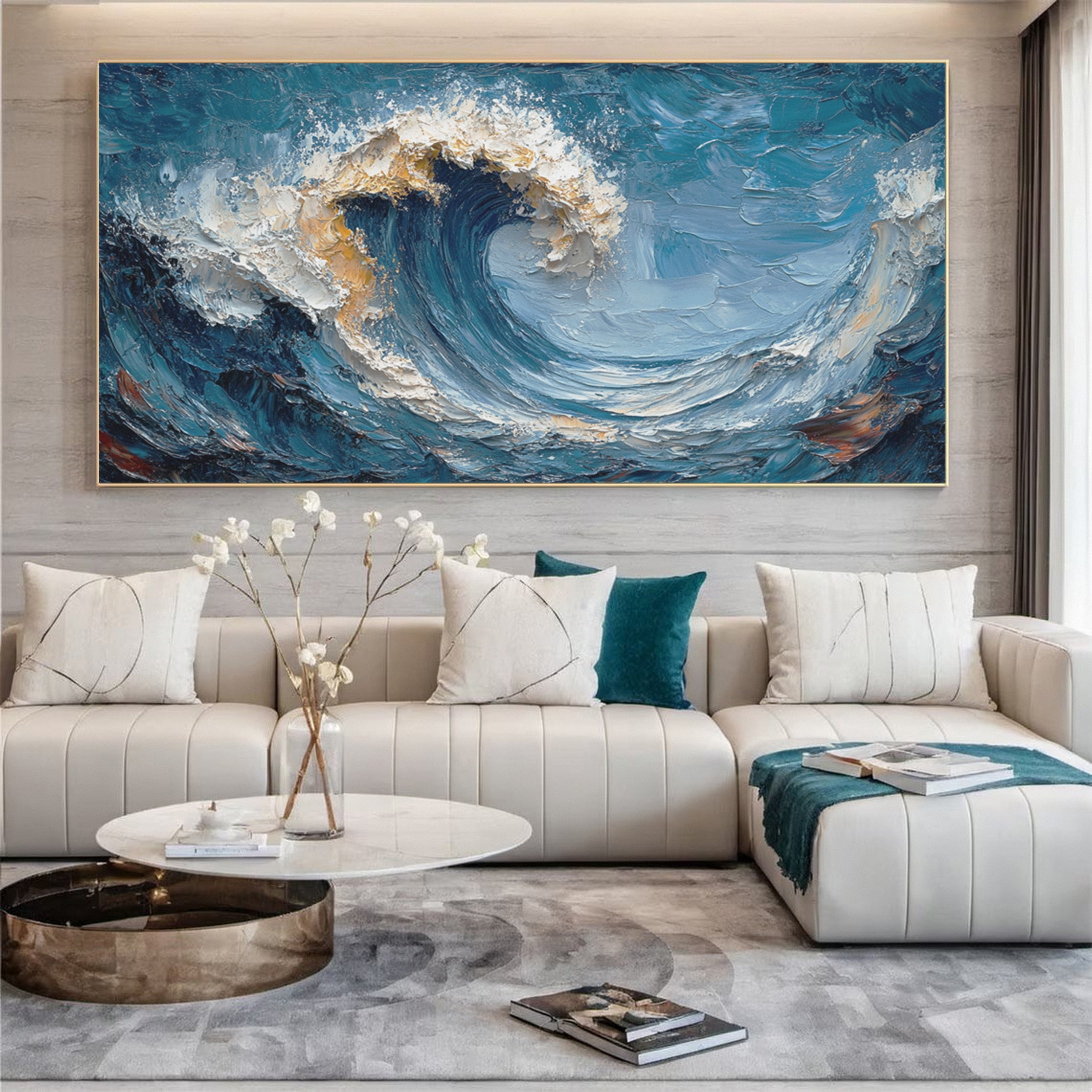 Marine Elegance Luxurious Blue Waves Oil Canvas for Modern Interiors #OP 007