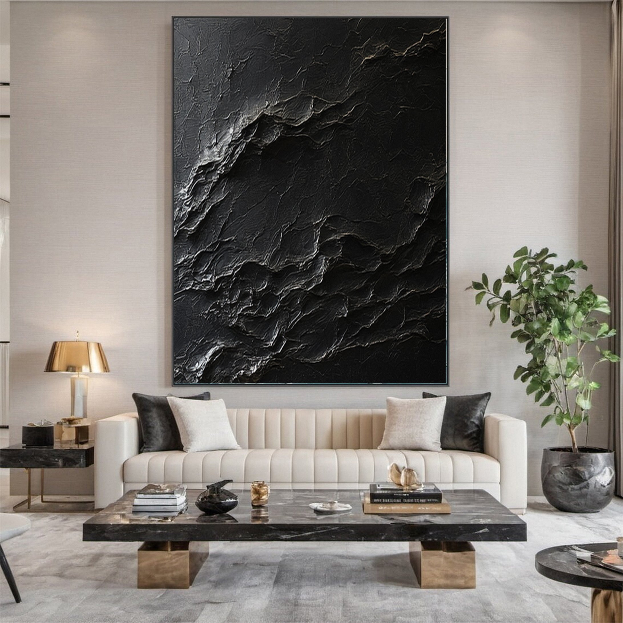 Monochrome Elegance Textured Black Abstract Wall Art #BM 120