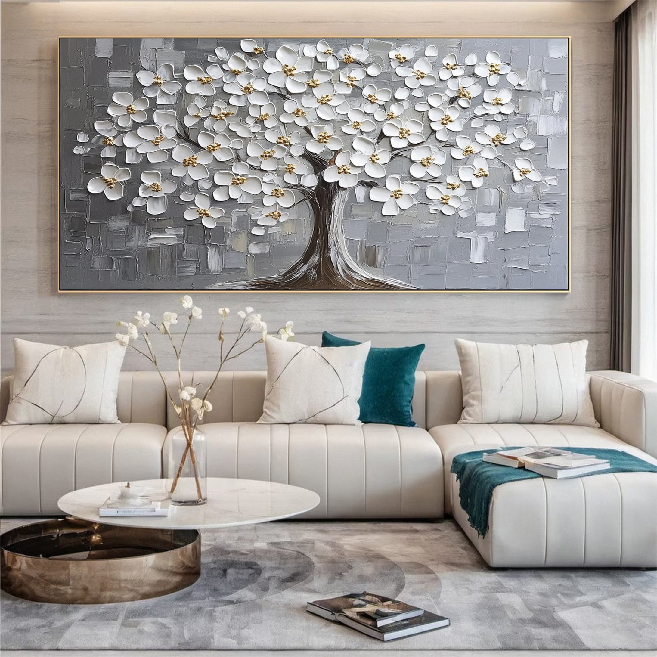 Luxurious Silver Tree Canvas Print Tranquil Home Art #CAP 036