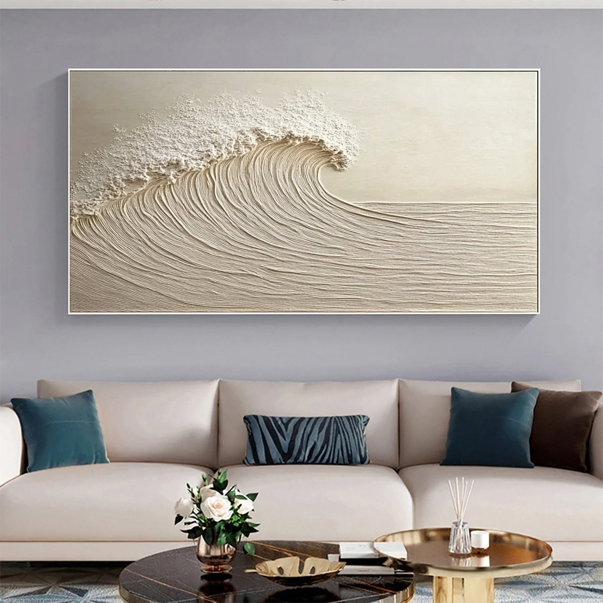 Large Abstract Seascape Canvas Textured Waves for Elegant Interiors #OP 034