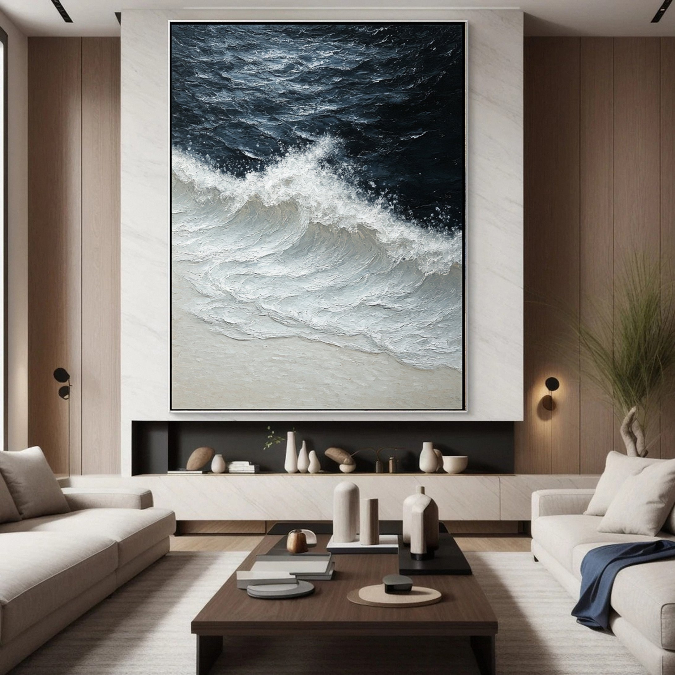 Luxury Ocean Wave Art with 3D Textured Finish for Upscale Homes #OP 040