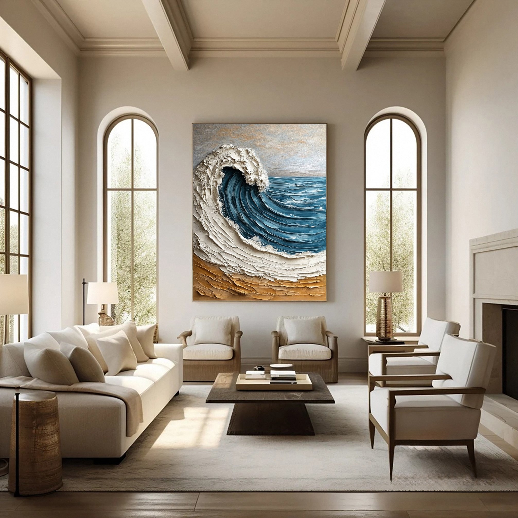 Luxury Ocean Wave Art with 3D Textured Finish for Upscale Homes #OP 044