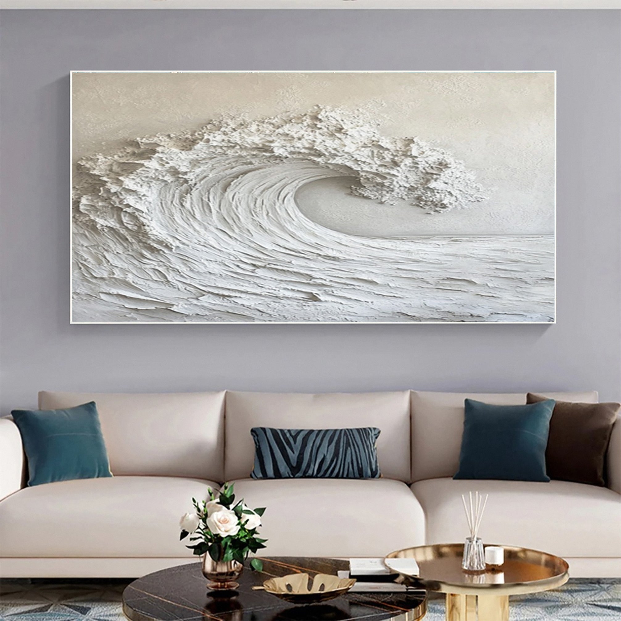 Large Textured Ocean Wave Wall Art for Living Room Decor #BBM 061