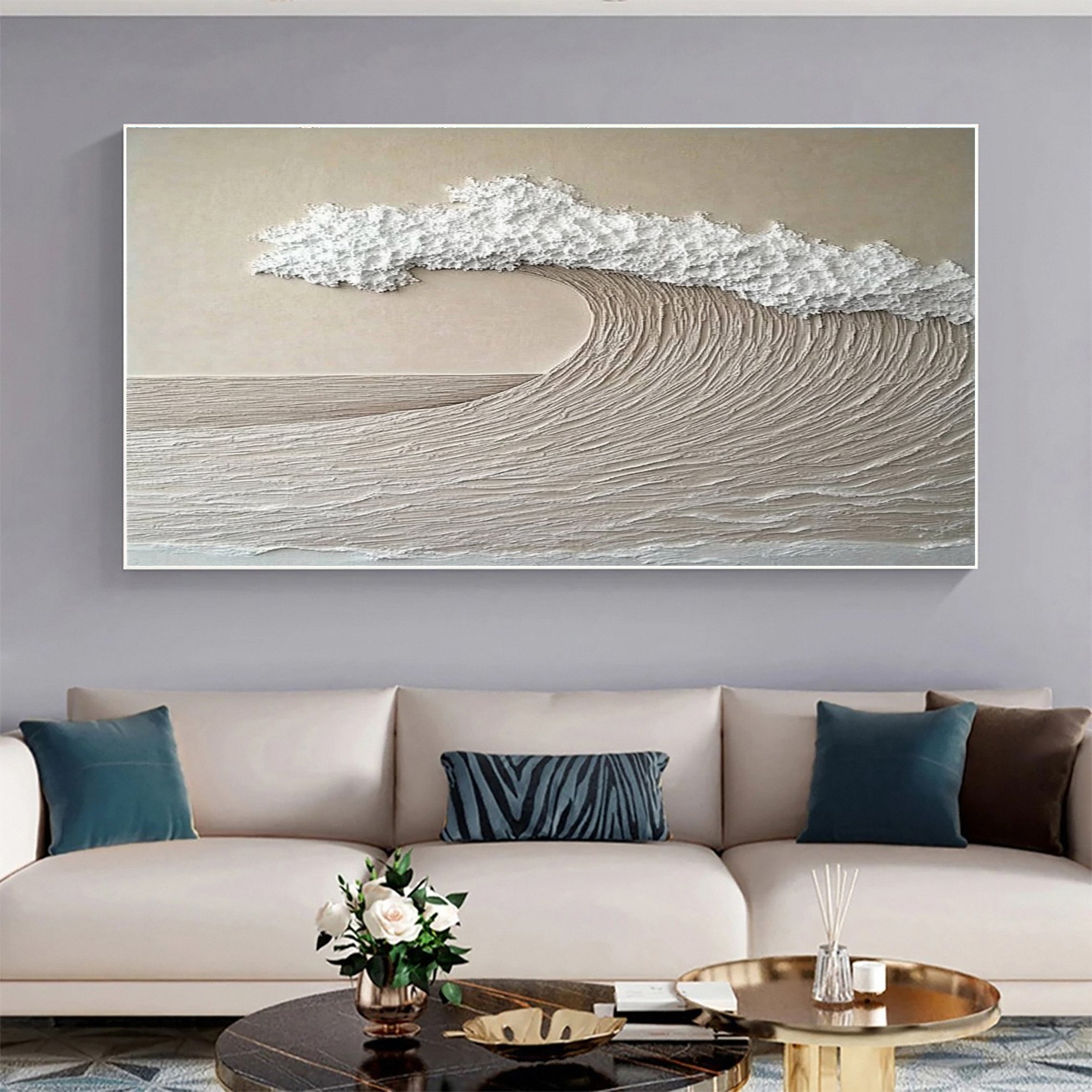 Large Abstract Seascape Canvas Textured Waves for Elegant Interiors #OP 032