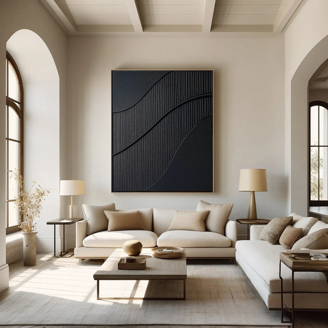 Monochrome Elegance Textured Black Abstract Wall Art #BM 125