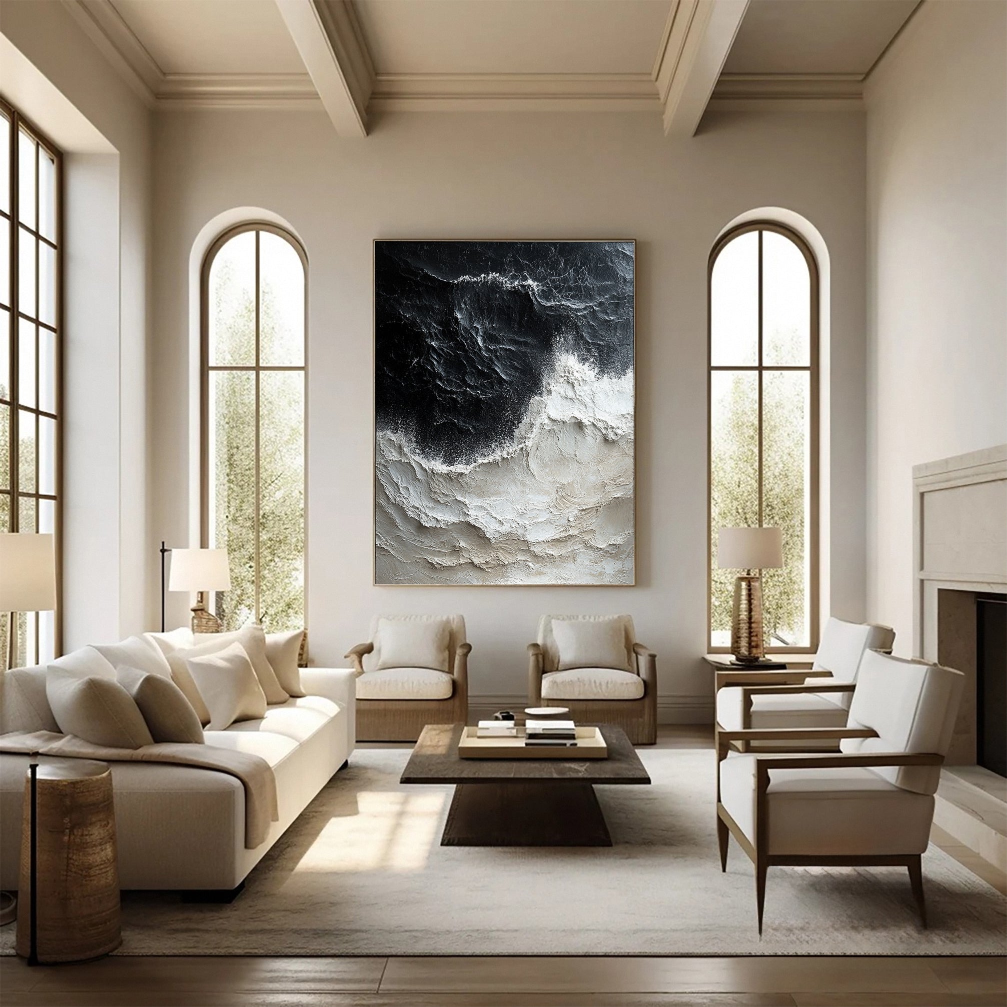 Luxury Ocean Wave Art with 3D Textured Finish for Upscale Homes #OP 043