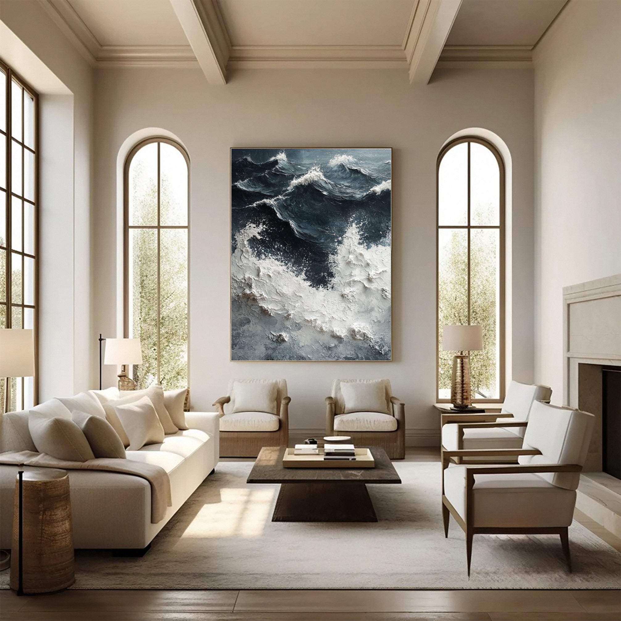 Luxury Ocean Wave Art with 3D Textured Finish for Upscale Homes #OP 047