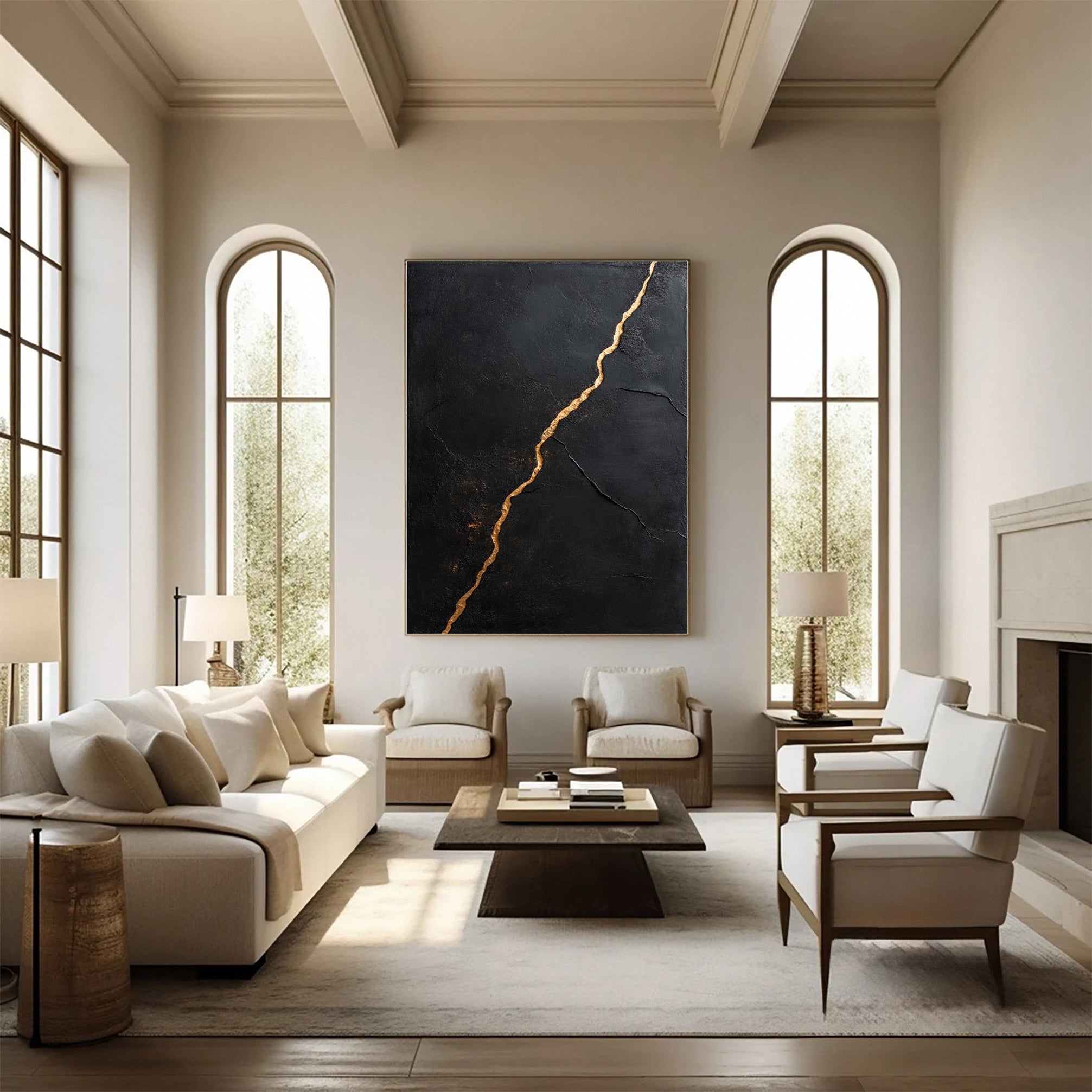 Luxury Textured Wall Art in Black and Gold for Upscale Interior Design #BM 112