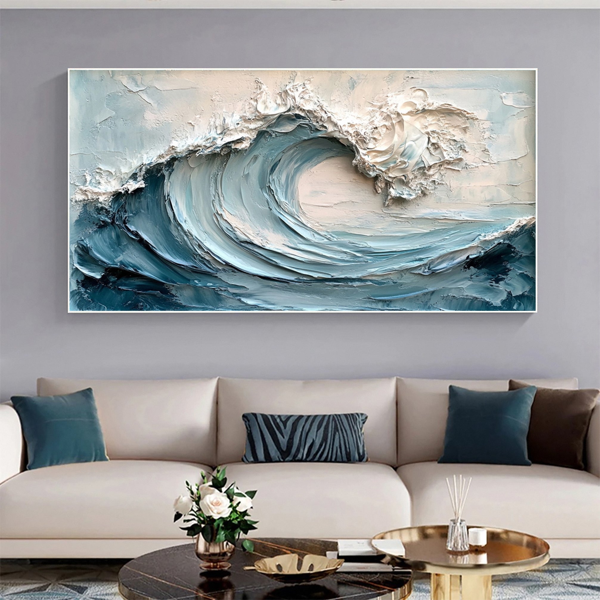 Large Abstract Sea Waves Artwork for Contemporary Wall Decor #OP 012