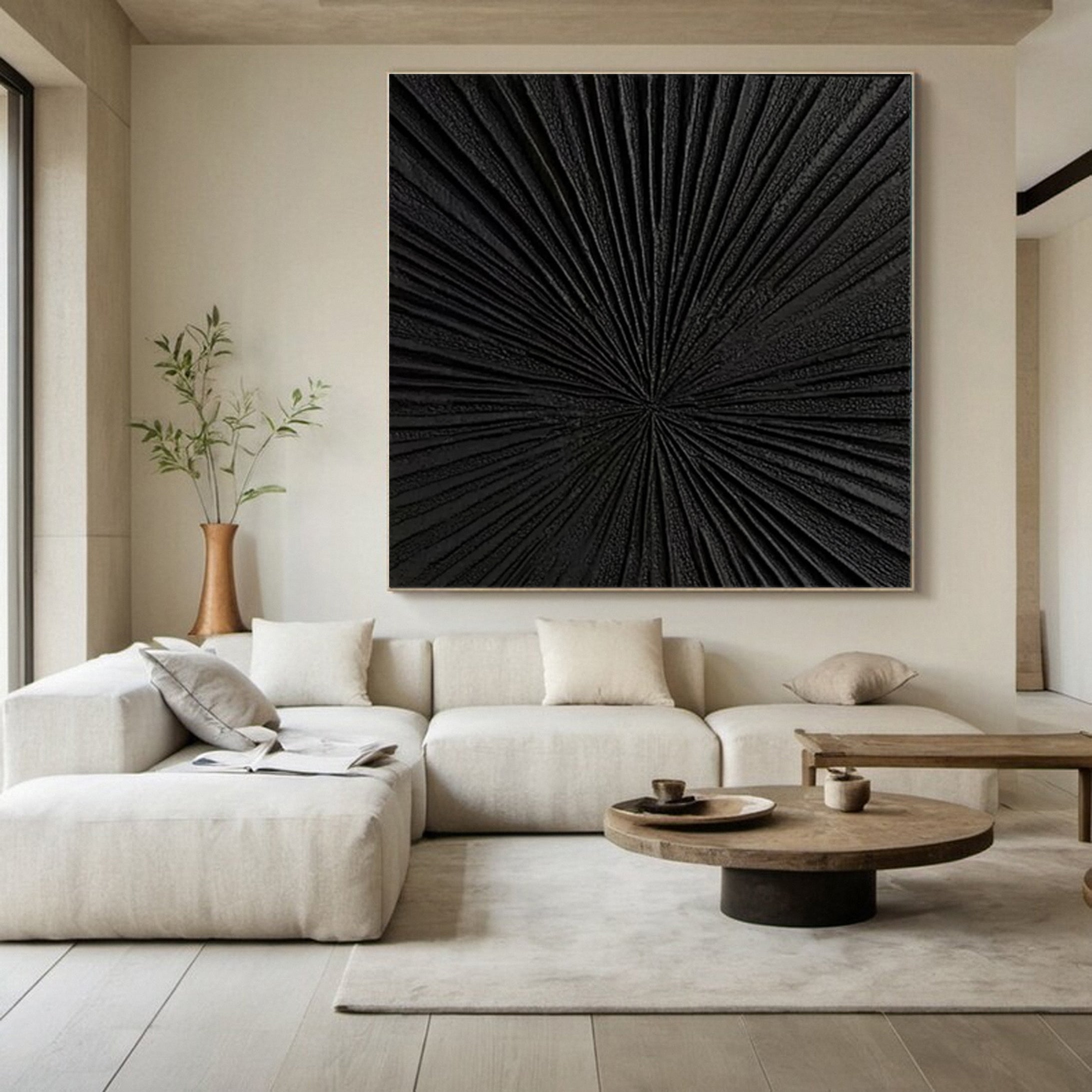 Monochrome Elegance Textured Black Abstract Wall Art #BM 123