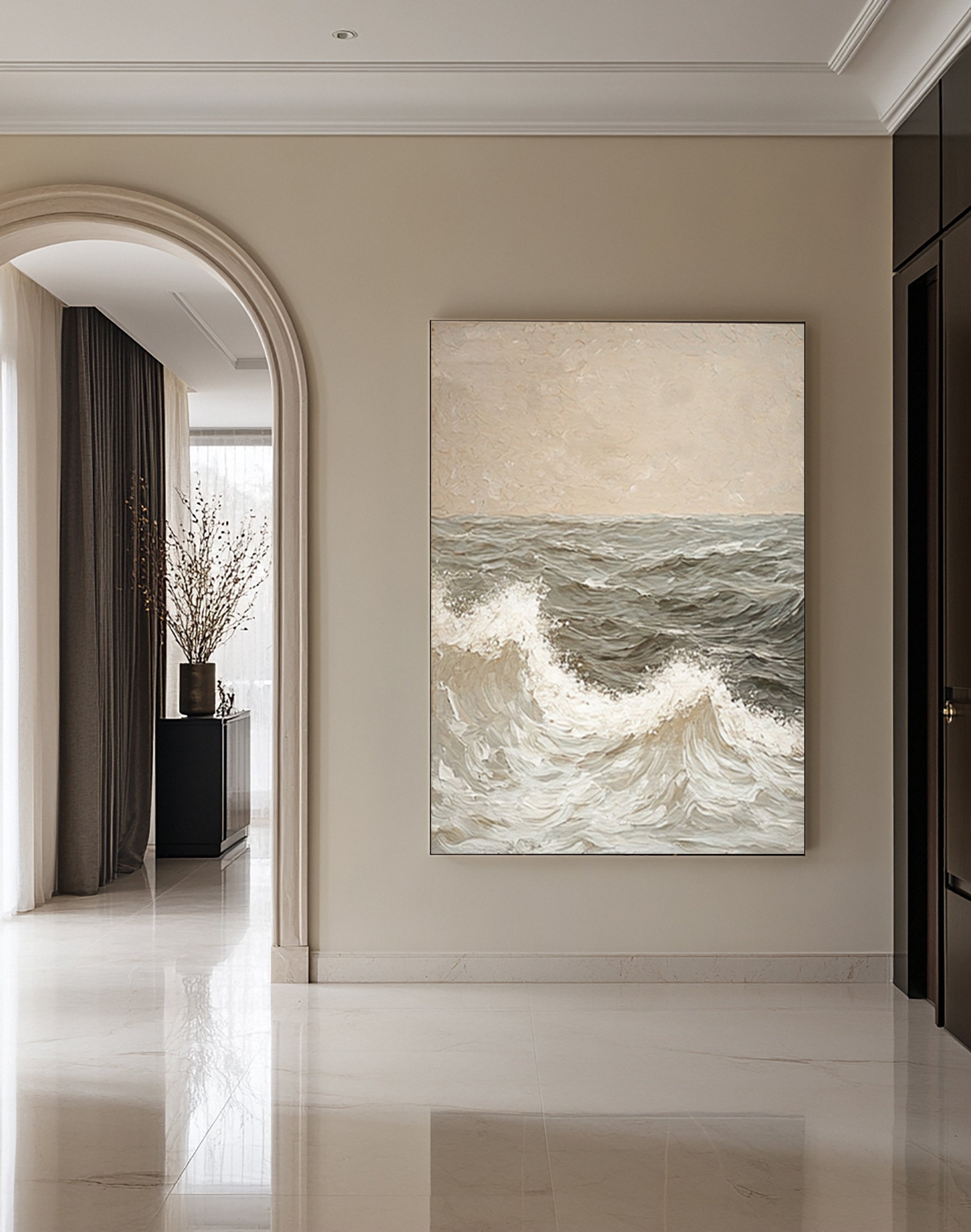 Modern Abstract Seascape with Gentle Waves and Neutral Sky #BGA 338