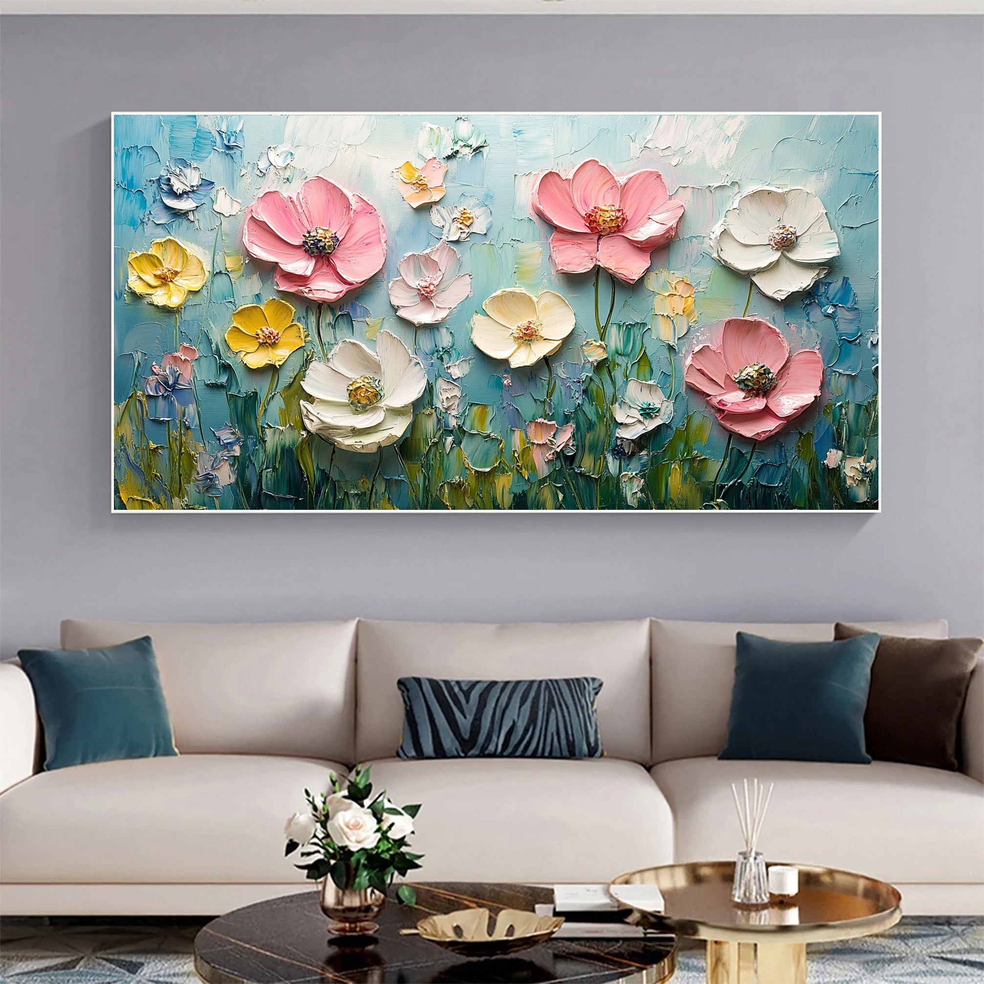 Vibrant Lotus Flower Painting 3D Textured Canvas Art for Modern Homes #CAP 035