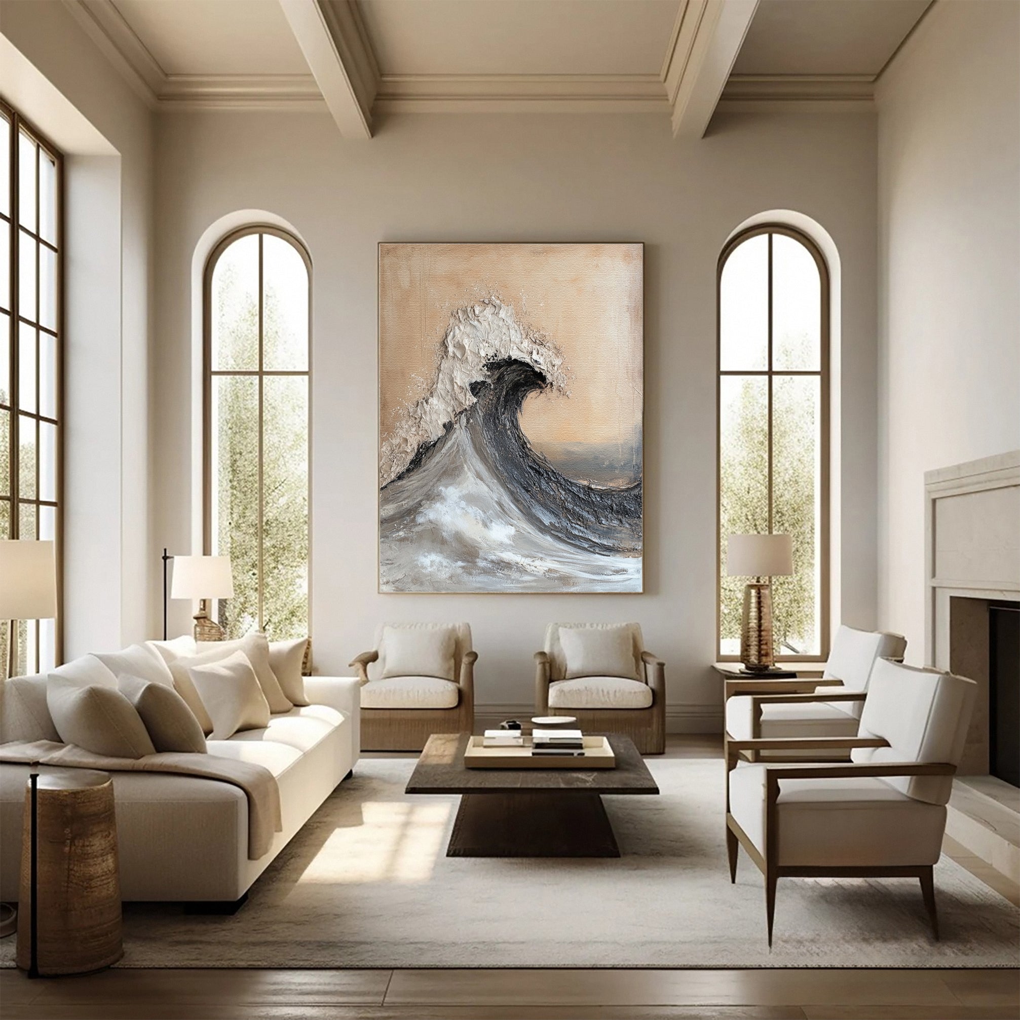 Luxury Ocean Wave Art with 3D Textured Finish for Upscale Homes #OP 039