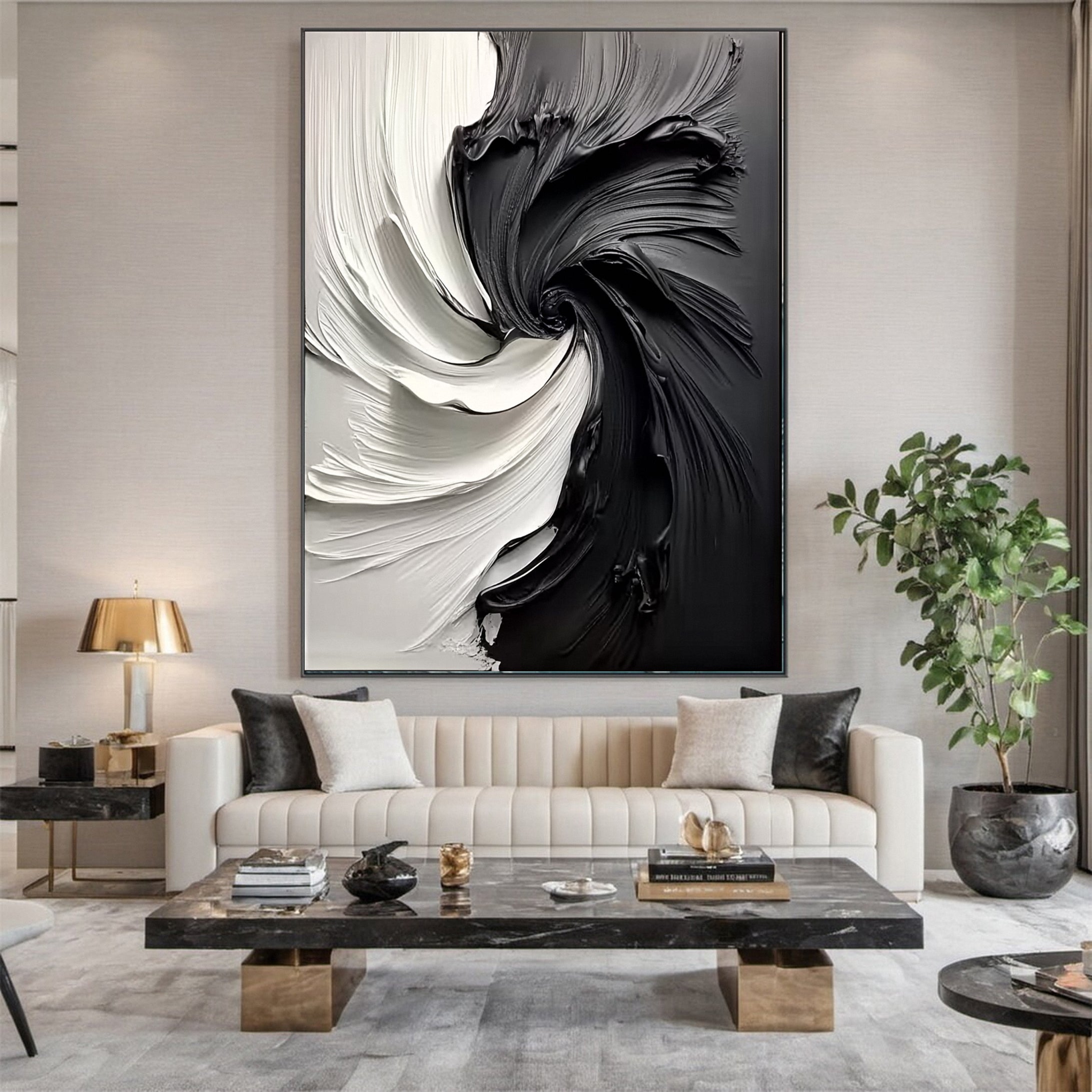 Black and White Vortex Abstract Textured Art Painting #BM 132