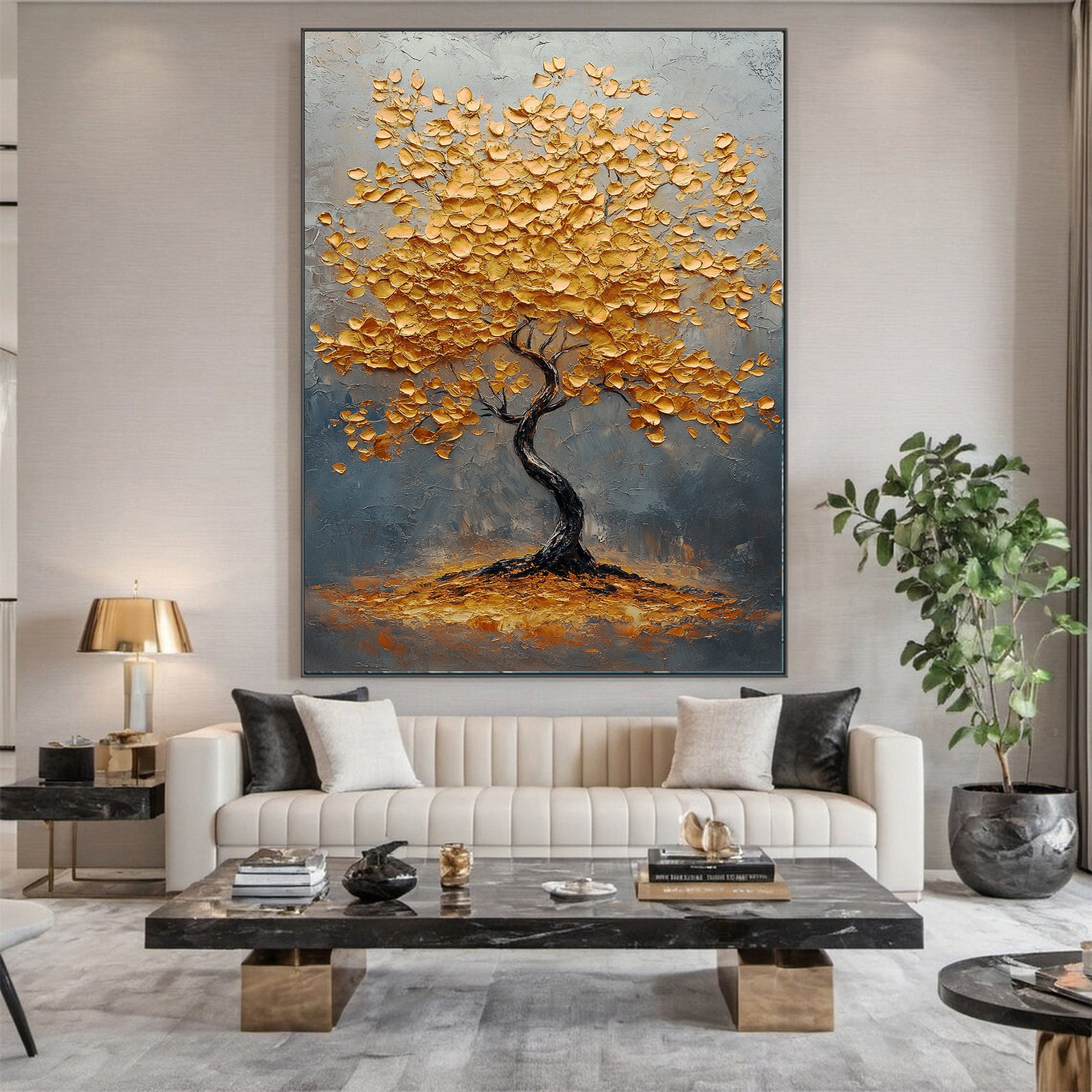 Golden Foliage Canvas Print Timeless Wall Art for Elegant Homes #CAP 042