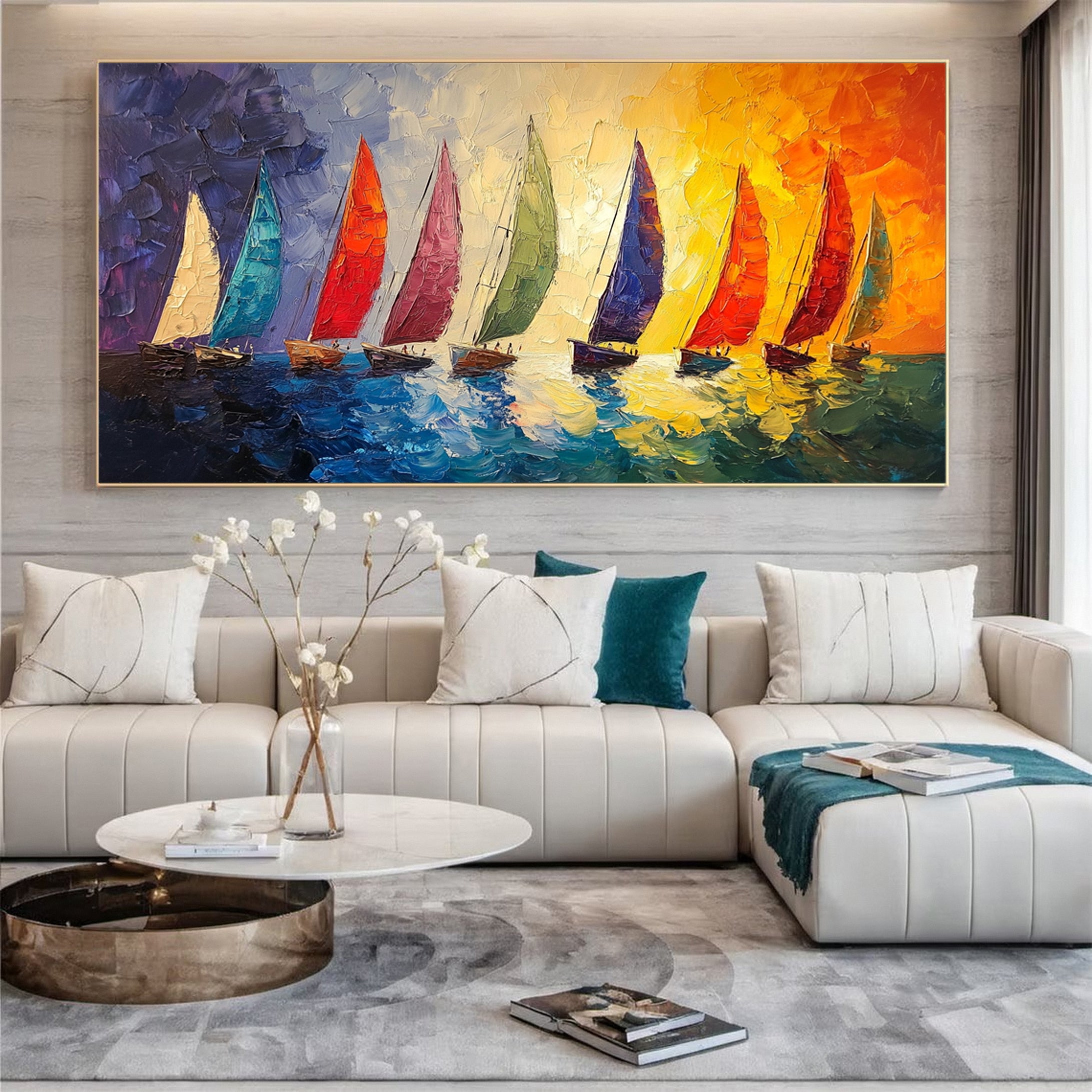 Ocean Odyssey Colorful Sailboats on Canvas #CAP 048