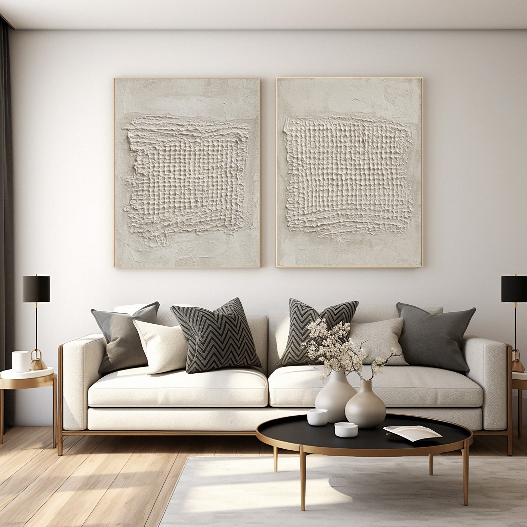 Contemporary Neutral Painting with Tactile Woven Centers #BGA 322
