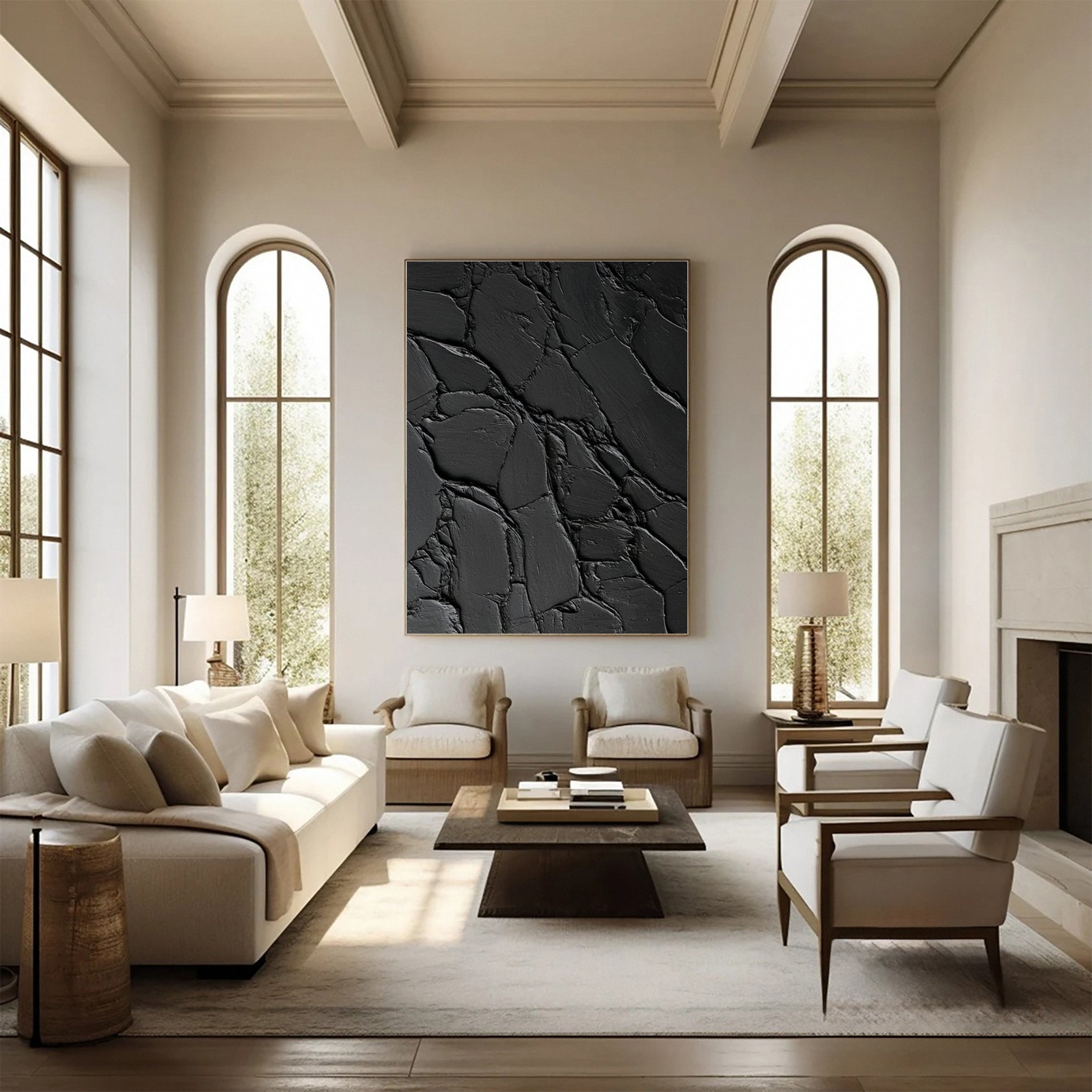 Monochrome Elegance Textured Black Abstract Wall Art #BM 119