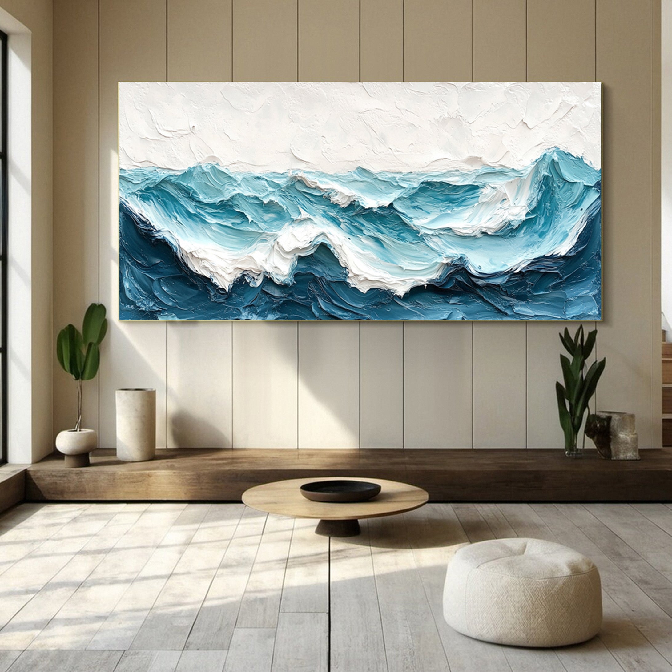 Large Abstract Seascape Canvas Textured Waves for Elegant Interiors #OP 021