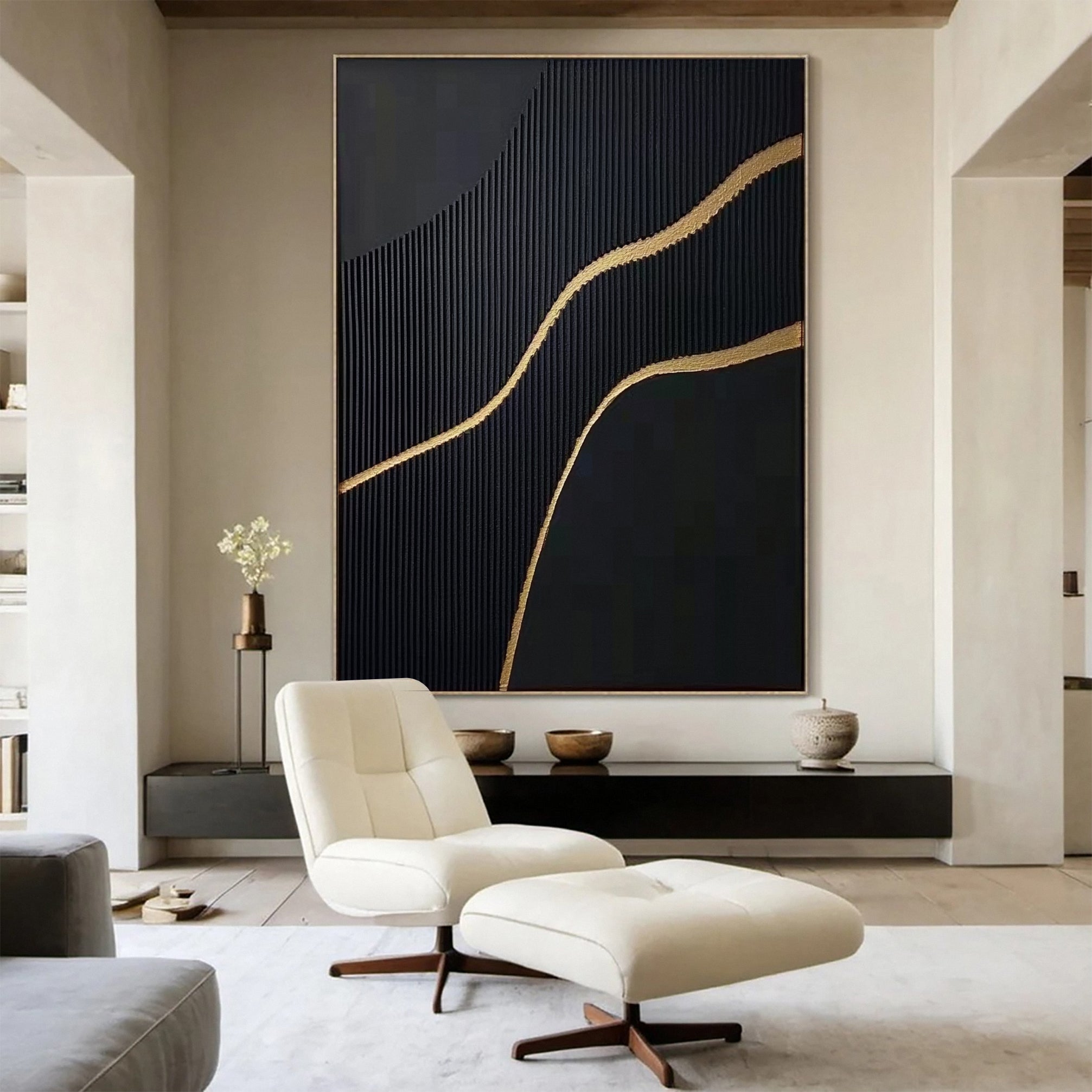 Luxury Textured Wall Art in Black and Gold for Upscale Interior Design #BM 115