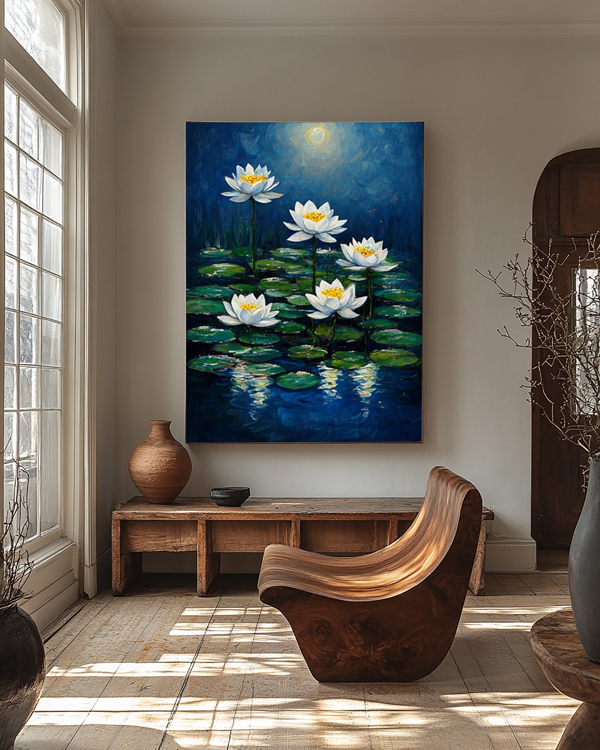 Modern Painting Recalling Monet's Serene Water Lily Scenes #BGA 363