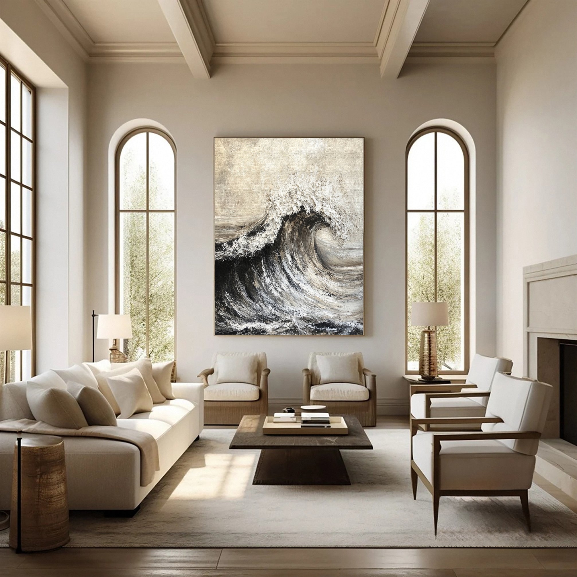 Luxury Ocean Wave Art with 3D Textured Finish for Upscale Homes #OP 038