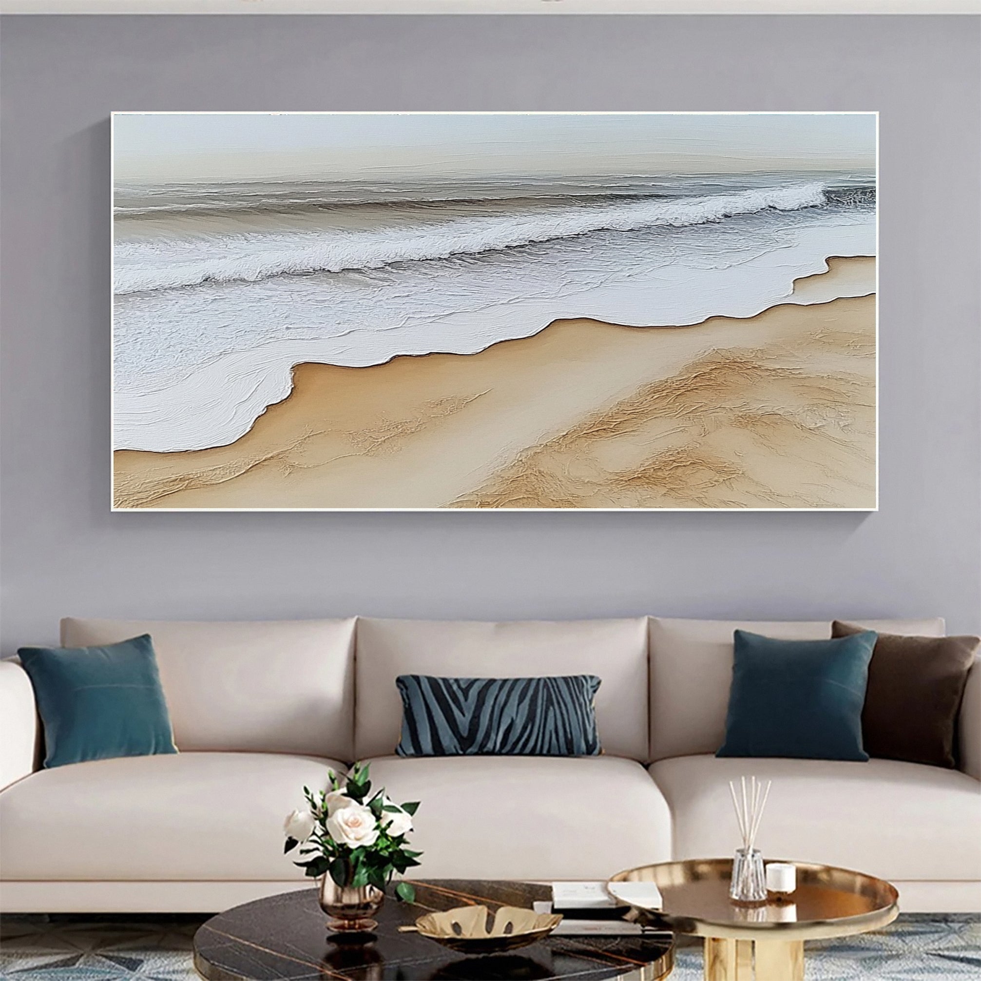 Large Abstract Seascape Canvas Textured Waves for Elegant Interiors #OP 030