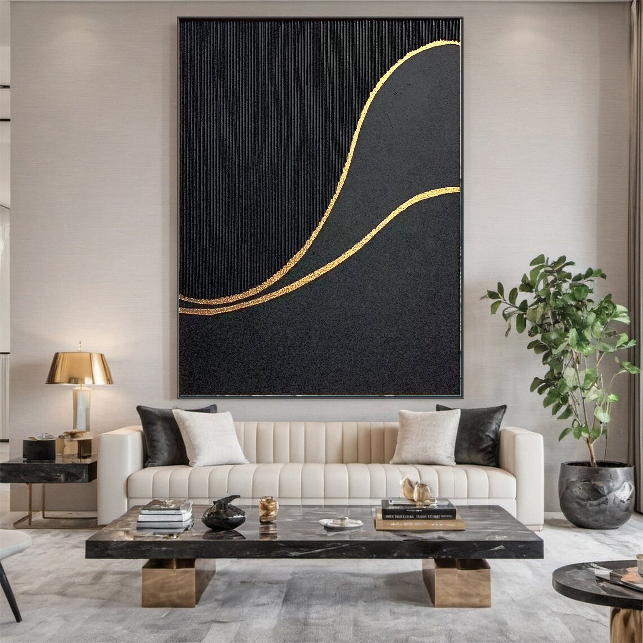 Luxury Textured Wall Art in Black and Gold for Upscale Interior Design #BM 116