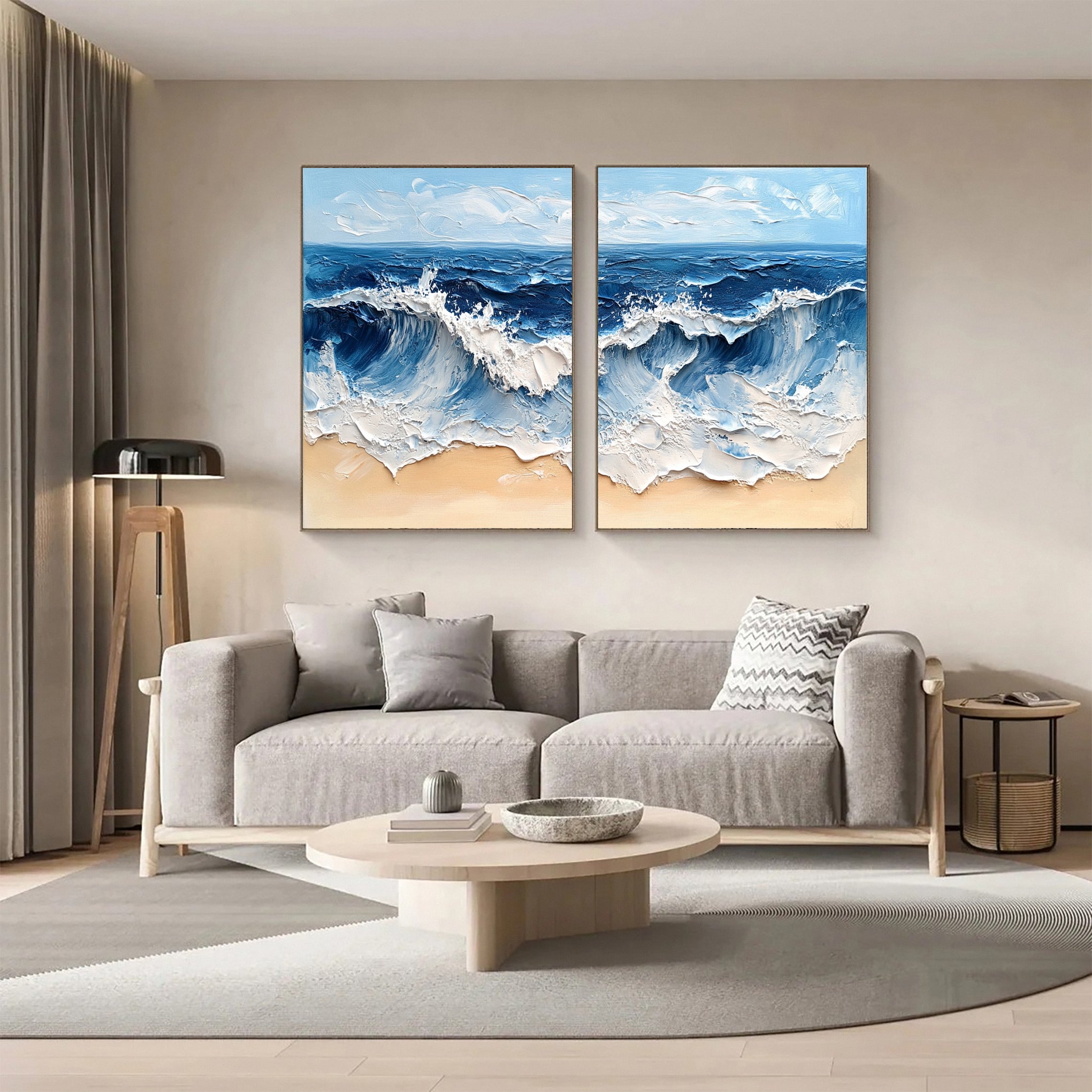 Modern Maritime Canvas Luxurious Textured Ocean Waves Art Set Of 2 #BBS 029