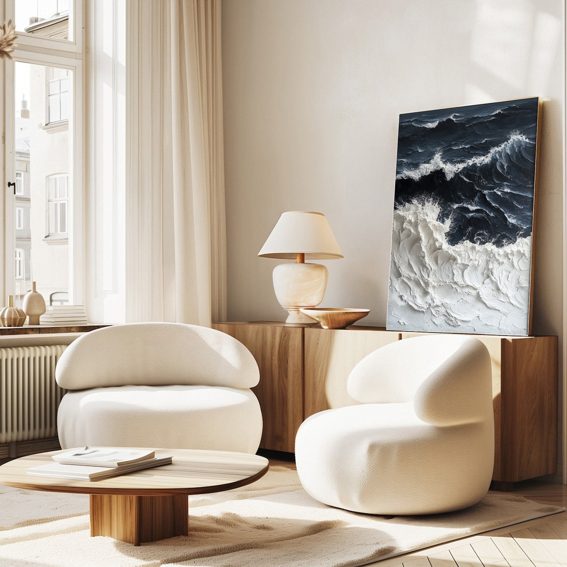 Luxury Ocean Wave Art with 3D Textured Finish for Upscale Homes #OP 041