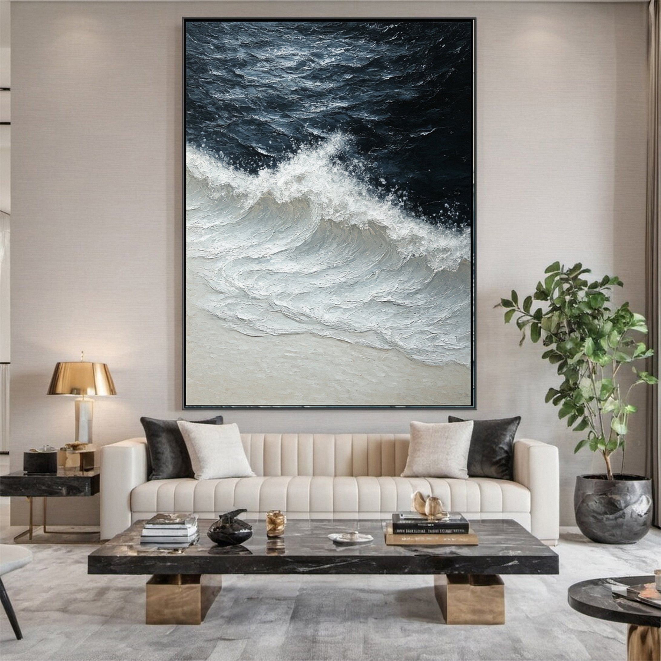 Luxury Ocean Wave Art with 3D Textured Finish for Upscale Homes #OP 040