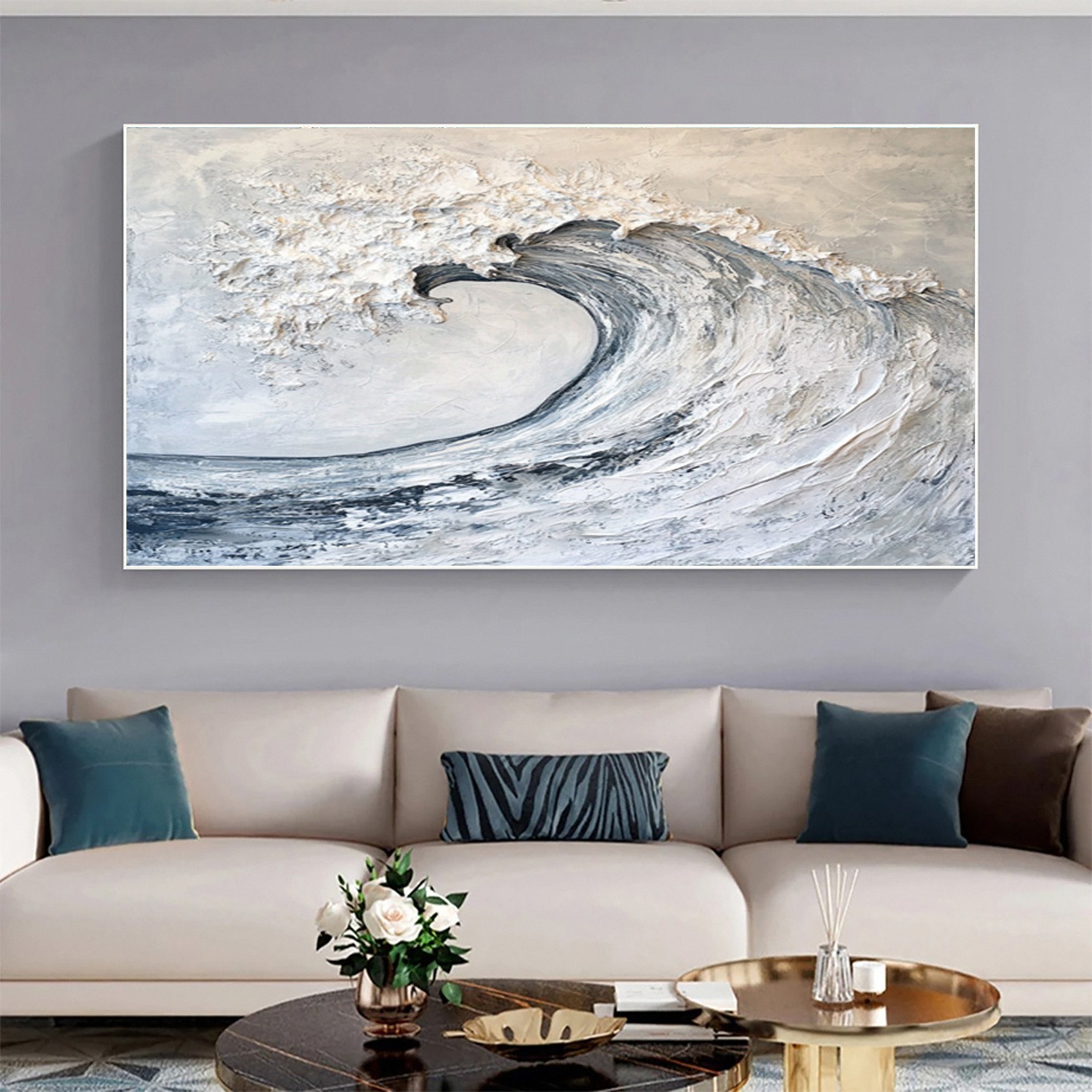 Large Abstract Sea Waves Artwork for Contemporary Wall Decor #OP 016