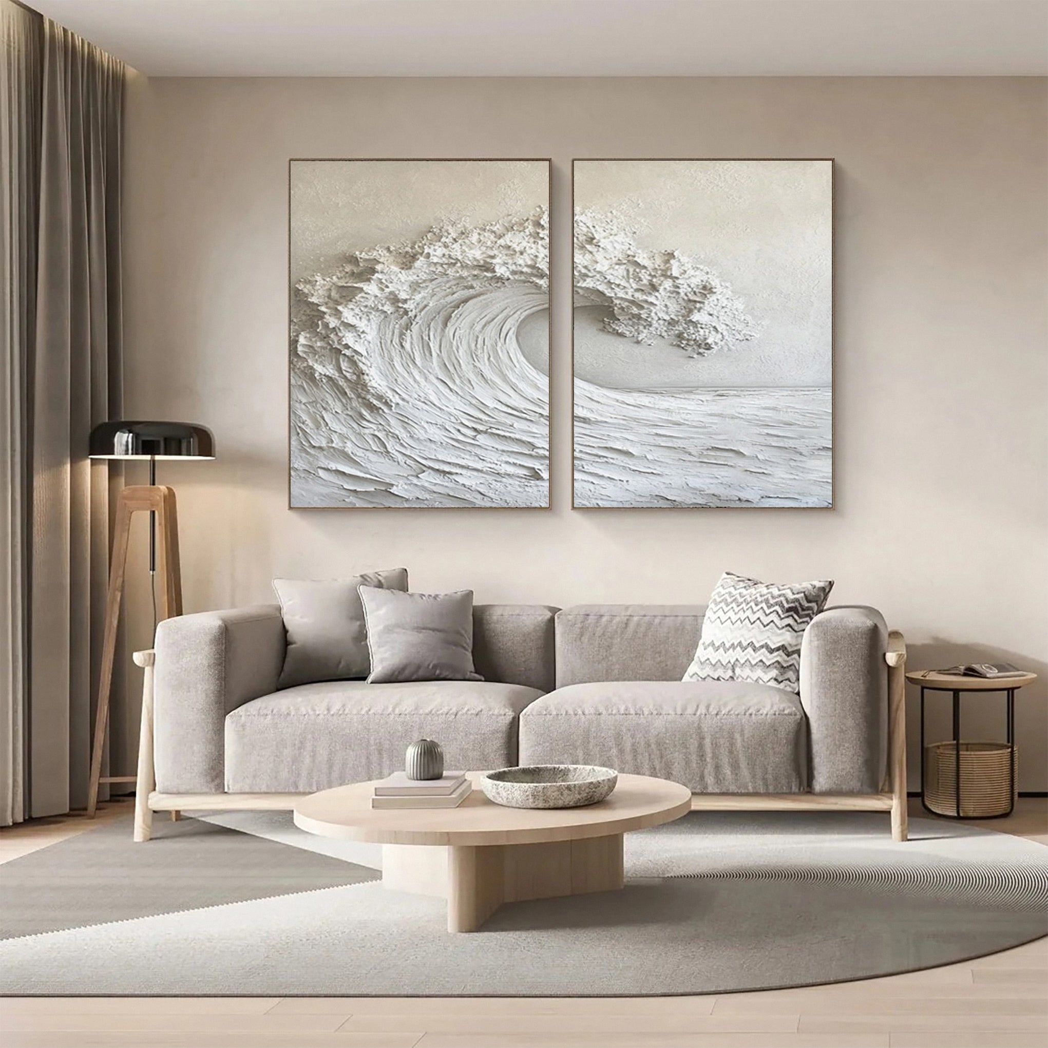 Modern Maritime Canvas Luxurious Textured Ocean Waves Art Set Of 2 #BBS 028