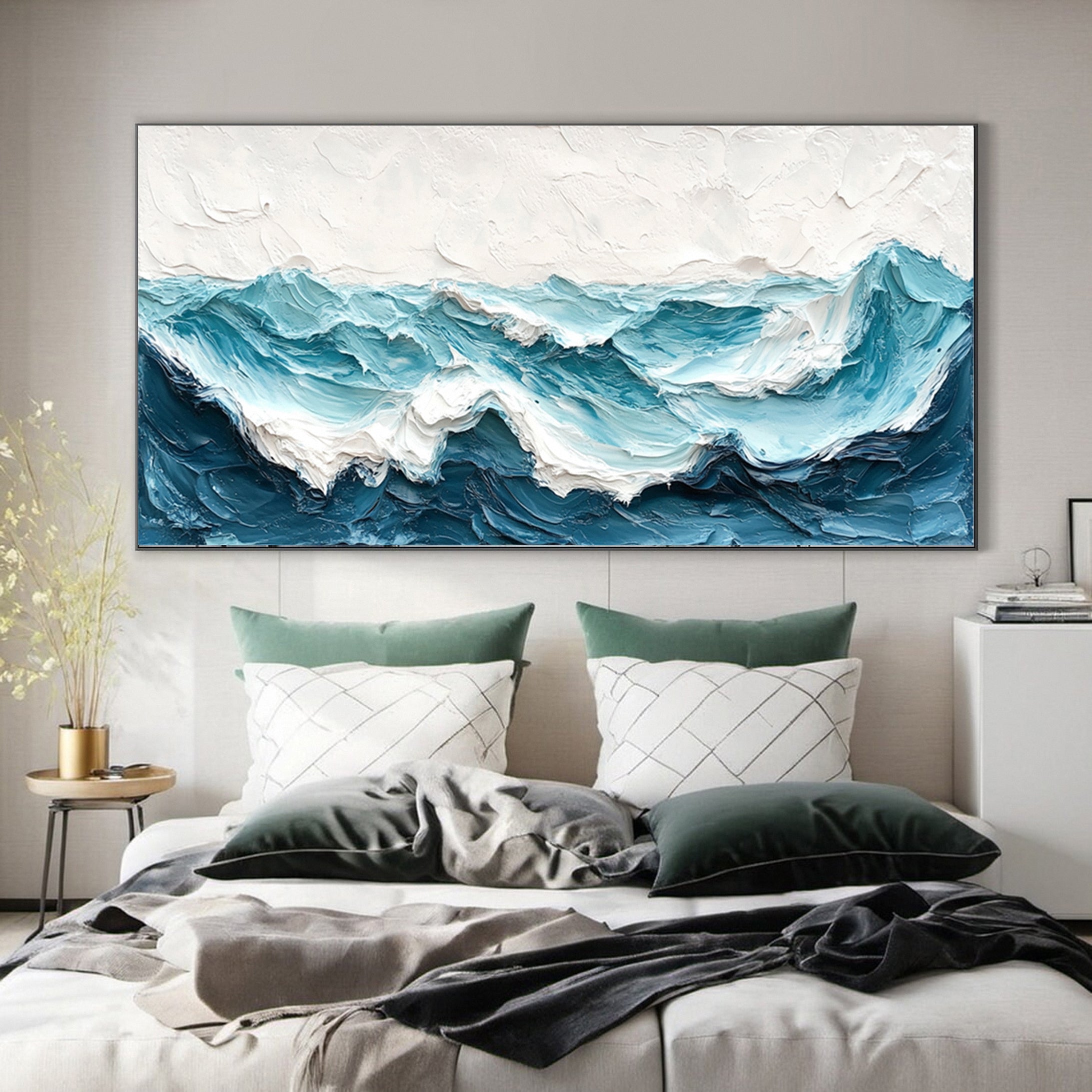 Large Abstract Seascape Canvas Textured Waves for Elegant Interiors #OP 021