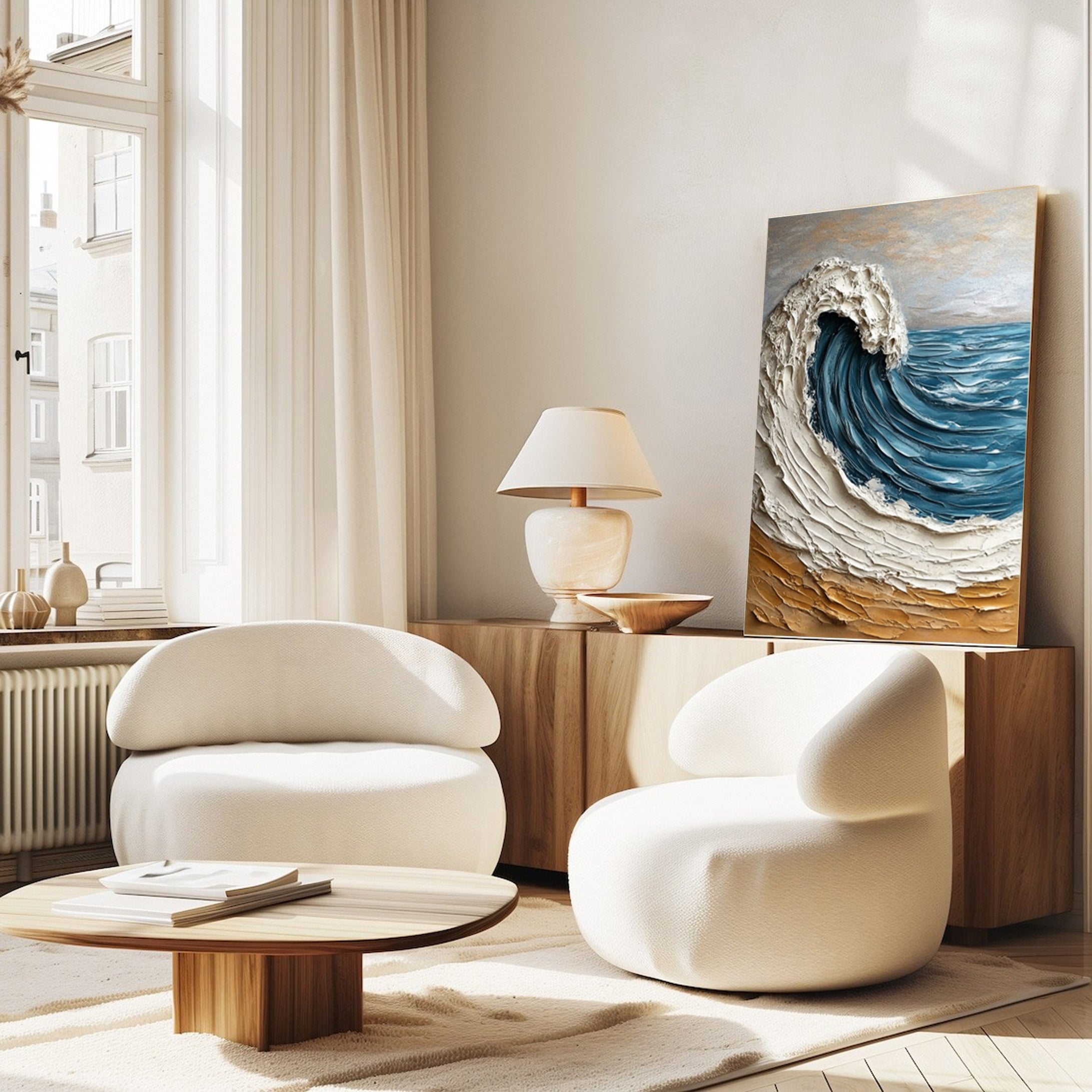 Luxury Ocean Wave Art with 3D Textured Finish for Upscale Homes #OP 044