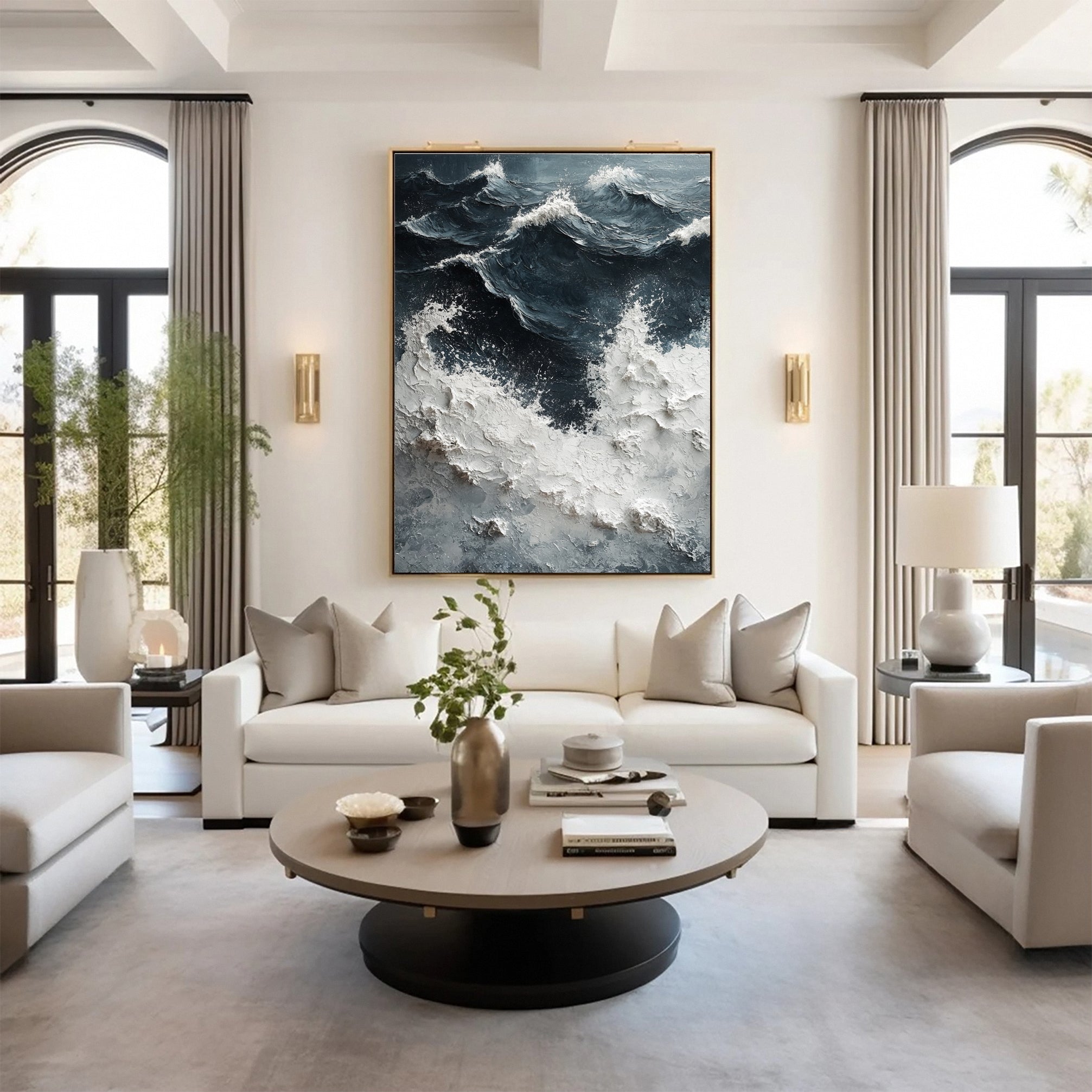 Luxury Ocean Wave Art with 3D Textured Finish for Upscale Homes #OP 047