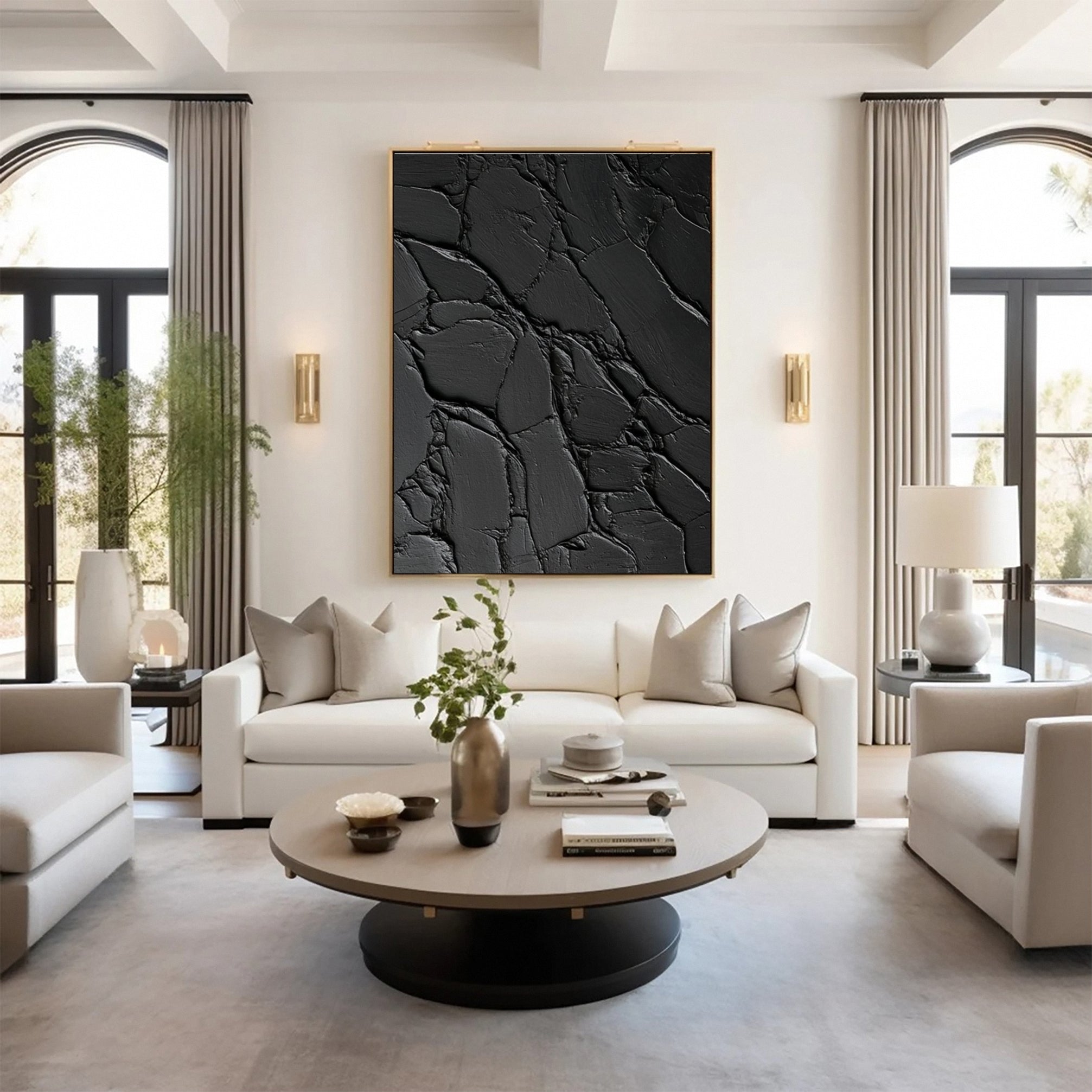 Monochrome Elegance Textured Black Abstract Wall Art #BM 119