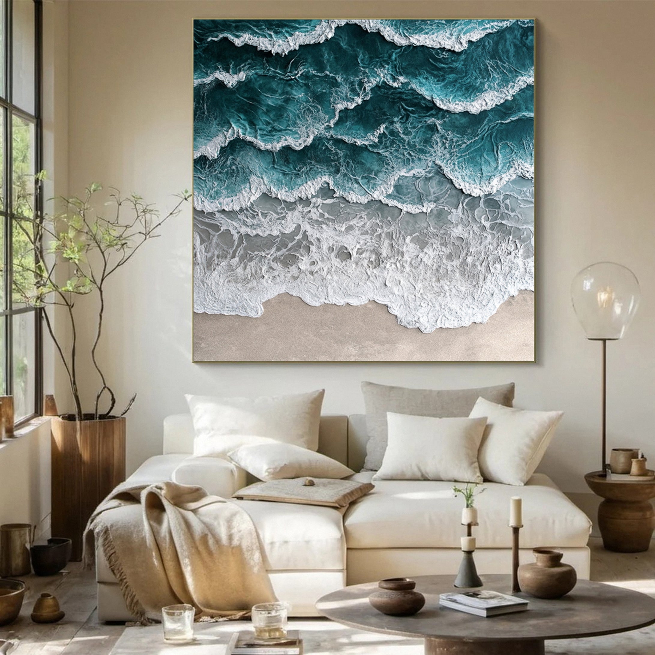 Large Abstract Seascape Canvas Textured Waves for Elegant Interiors #OP 025