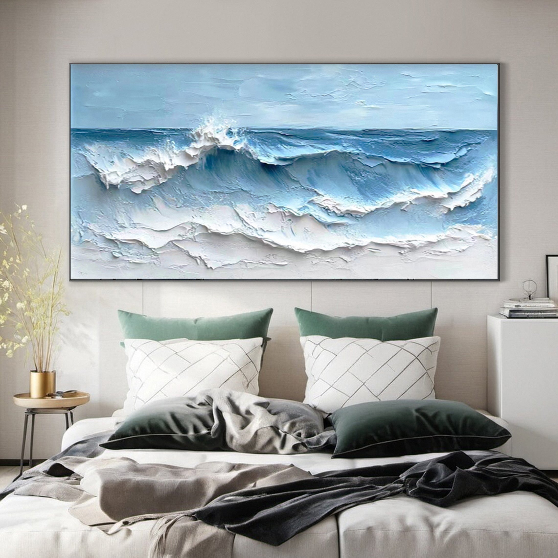 Coastal Serenity Textured Ocean Waves Oil Painting for Living Room #OP 002