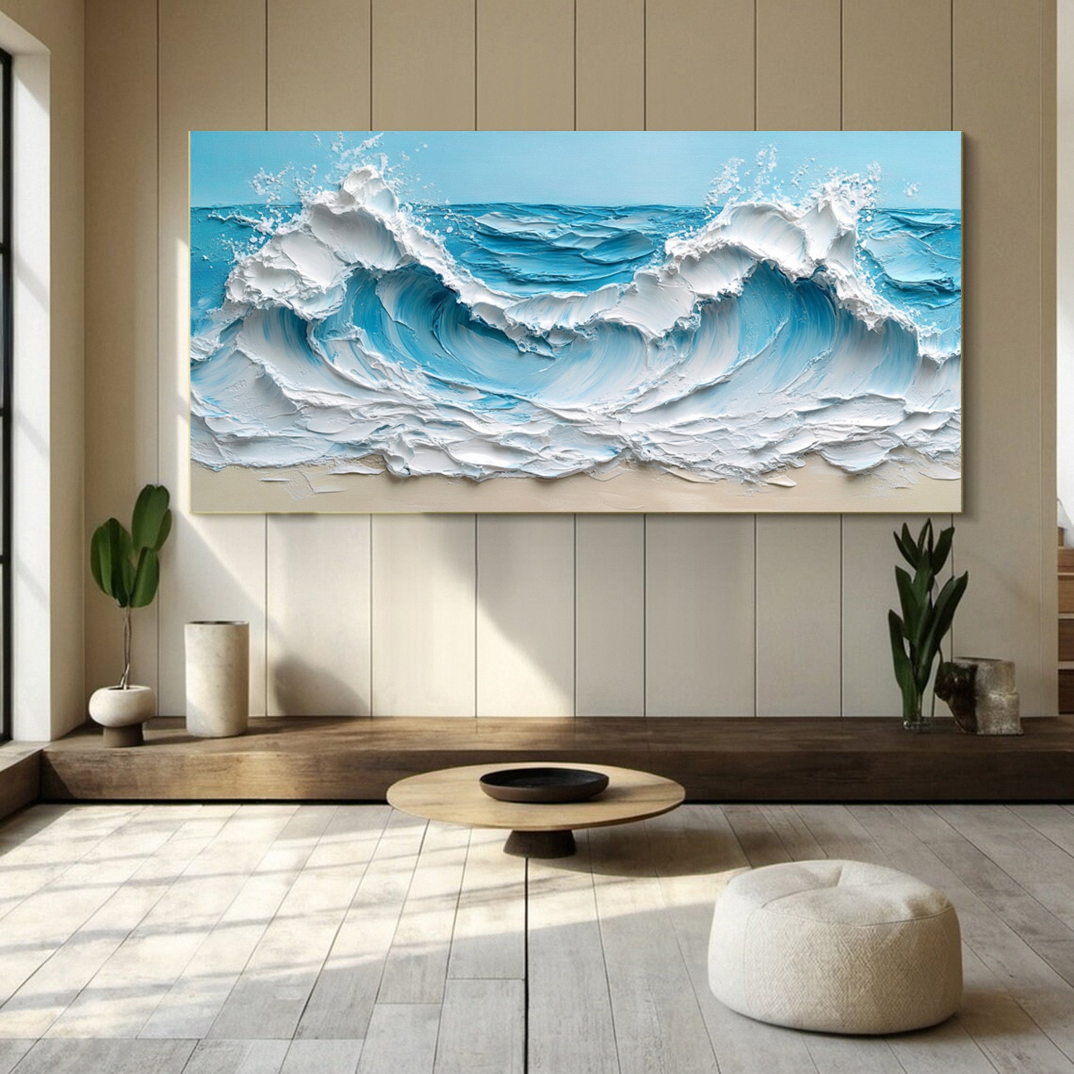 Coastal Serenity Textured Ocean Waves Oil Painting for Living Room #OP 005