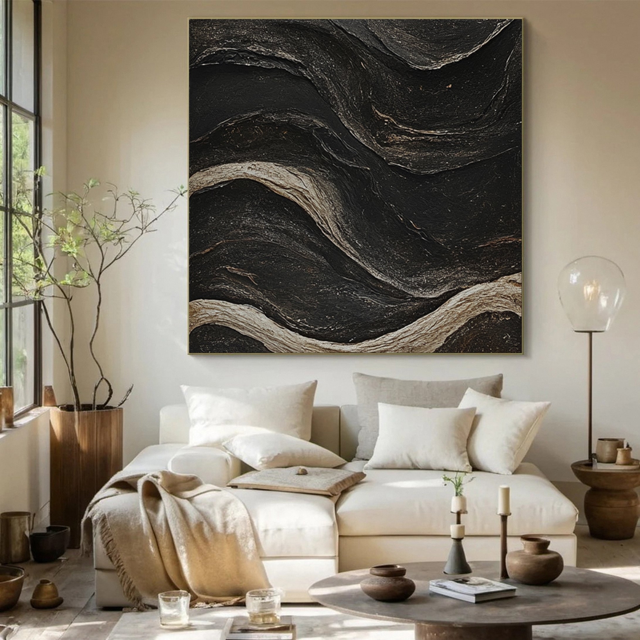 Monochrome Elegance Textured Black Abstract Wall Art #BM 129