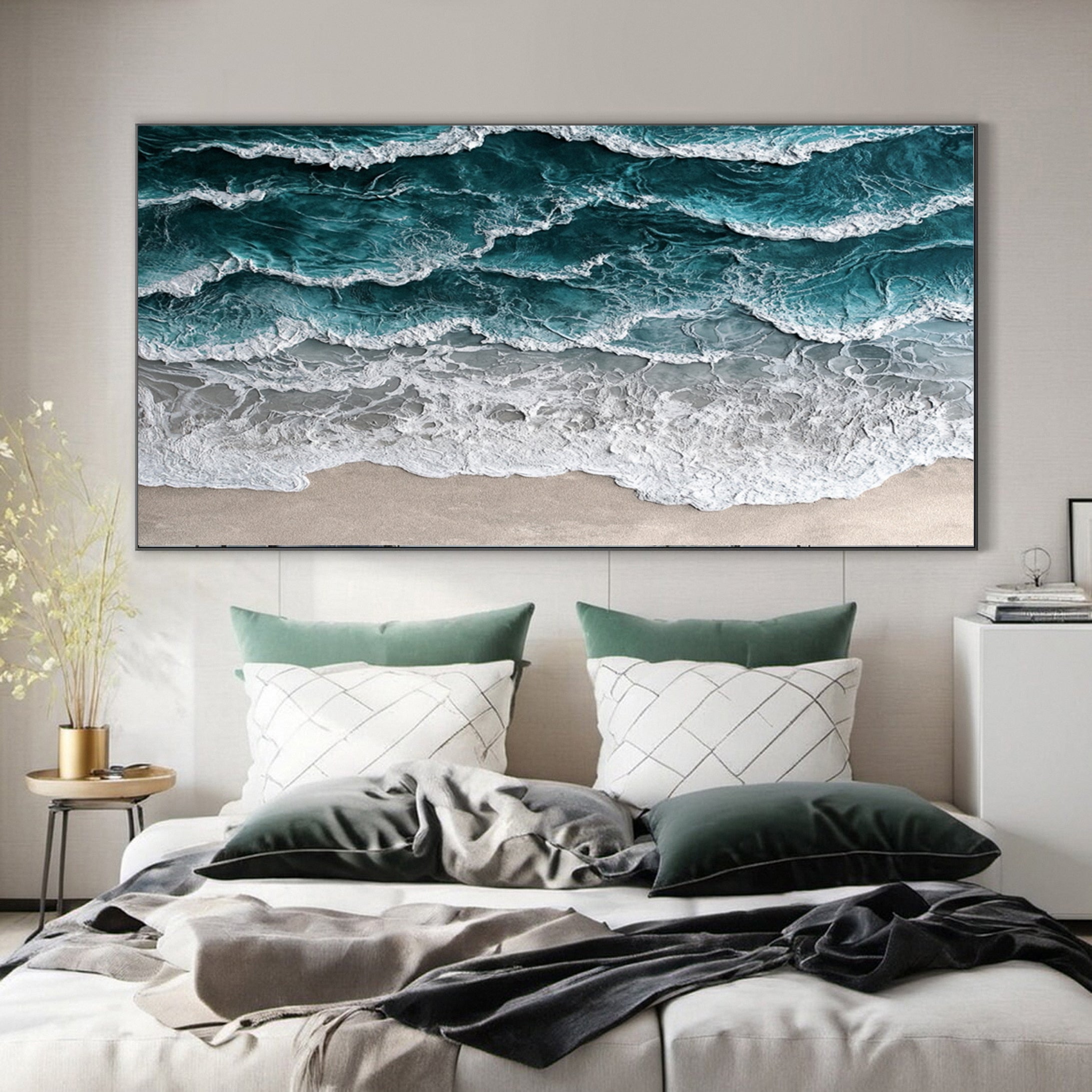 Large Abstract Seascape Canvas Textured Waves for Elegant Interiors #OP 024